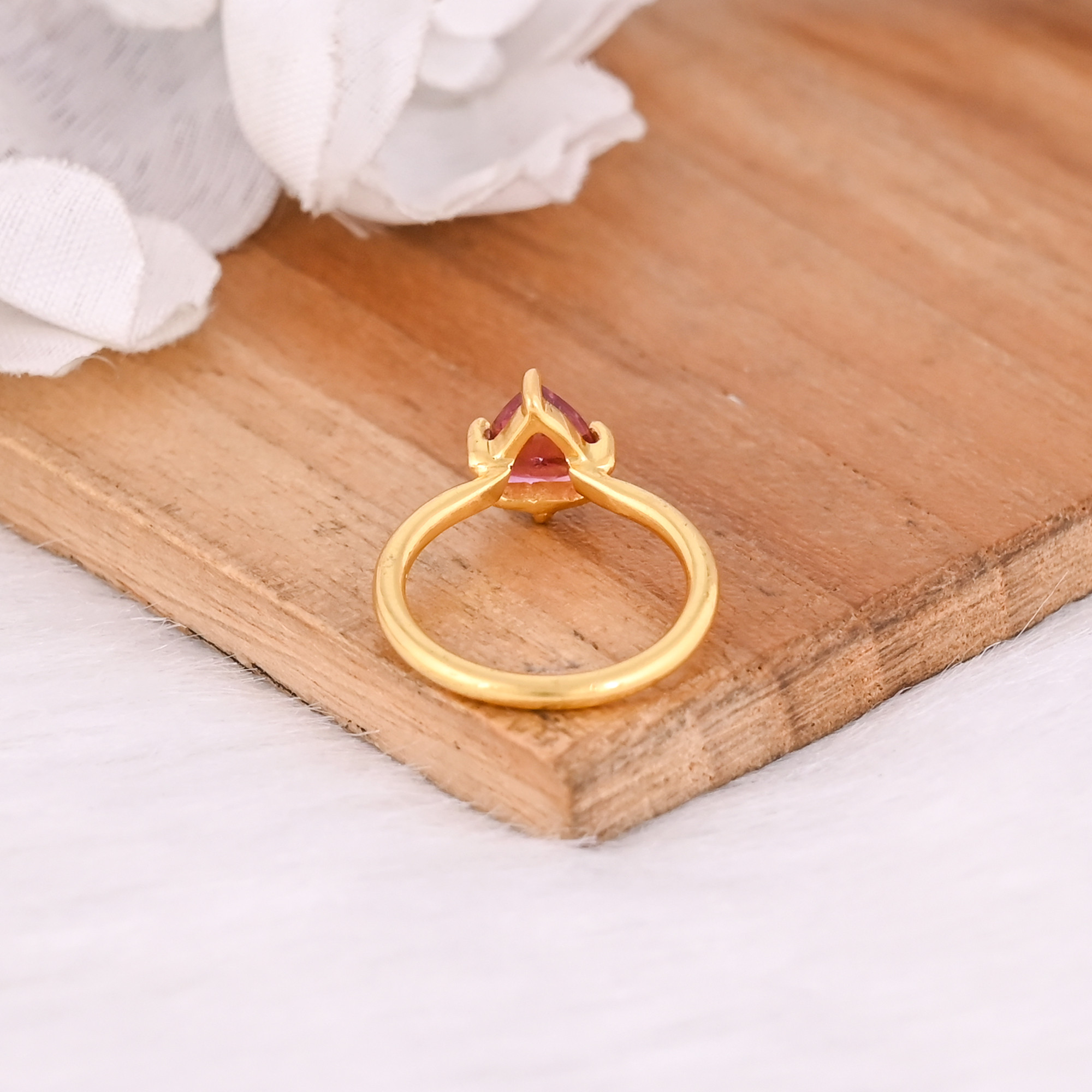 Natural Tourmaline Gemstone Solid 925 Sterling Silver Yellow Gold Plated Statement Ring Gift For Her Prong Setting Ring