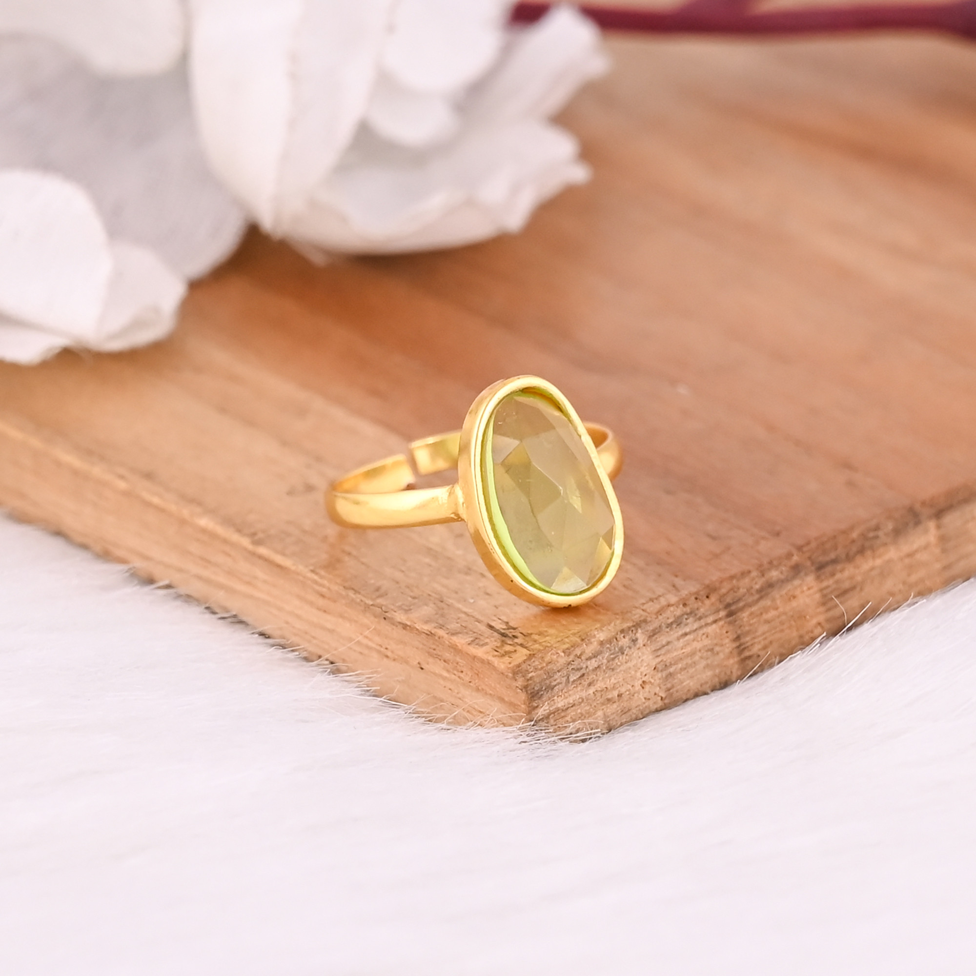 Peridot Hydro Gemstone Solid 925 Sterling Silver Yellow Gold Plated Designer Band Adjustable Ring Womens Fine Jewelry
