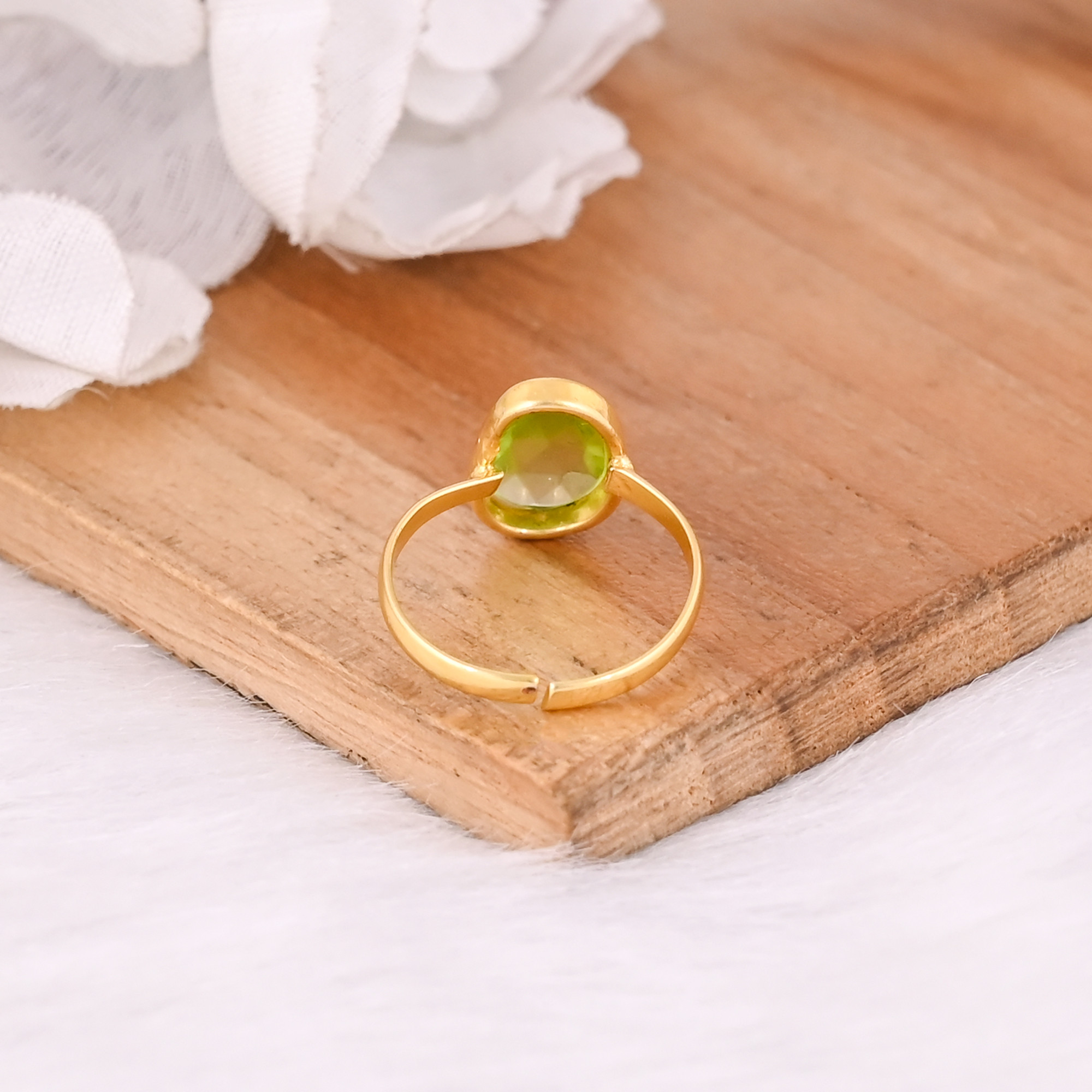 Peridot Hydro Gemstone Solid 925 Sterling Silver Yellow Gold Plated Designer Band Adjustable Ring Womens Fine Jewelry