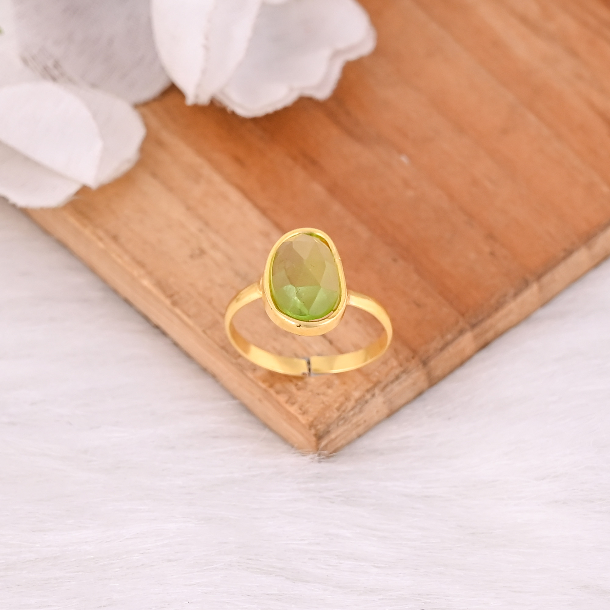 Peridot Hydro Gemstone Solid 925 Sterling Silver Yellow Gold Plated Designer Band Adjustable Ring Womens Fine Jewelry