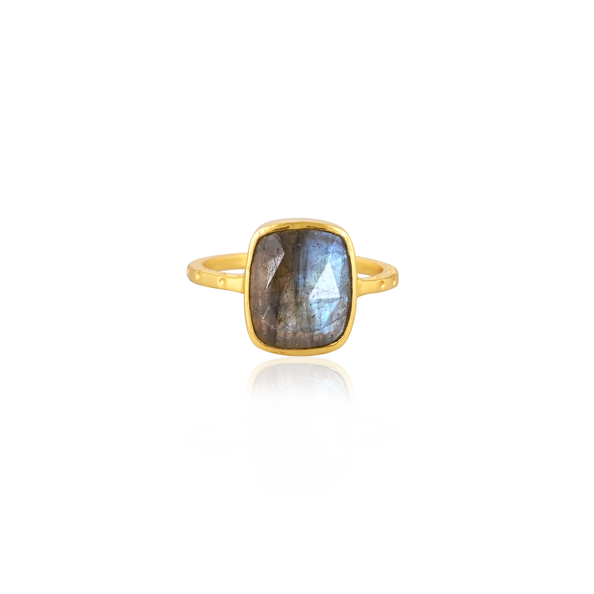 Natural Blue Labradorite Gemstone Solid 925 Sterling Silver Yellow Gold Plated Handmade Stacking Band Designer Ring