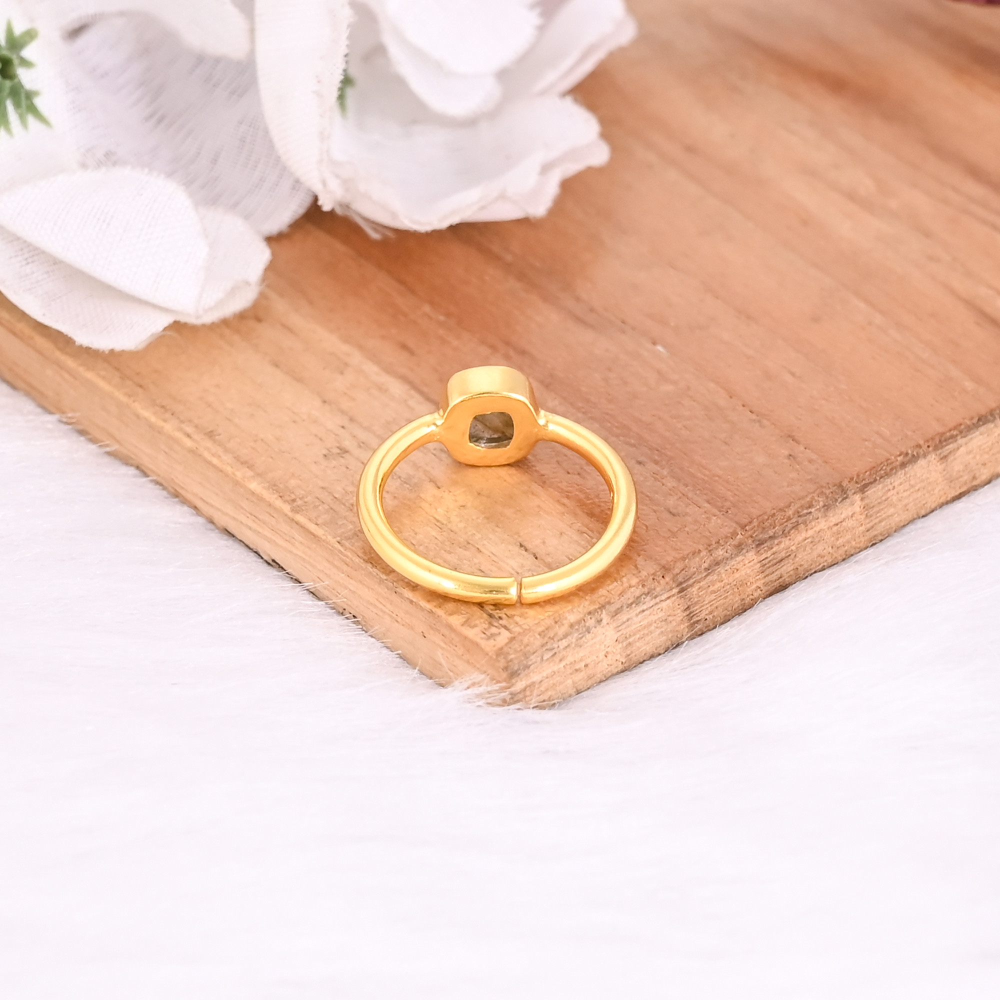 Natural Labradorite Gemstone Solid 925 Sterling Silver Yellow Gold Plated Handmade Stacking Band Adjustable Ring