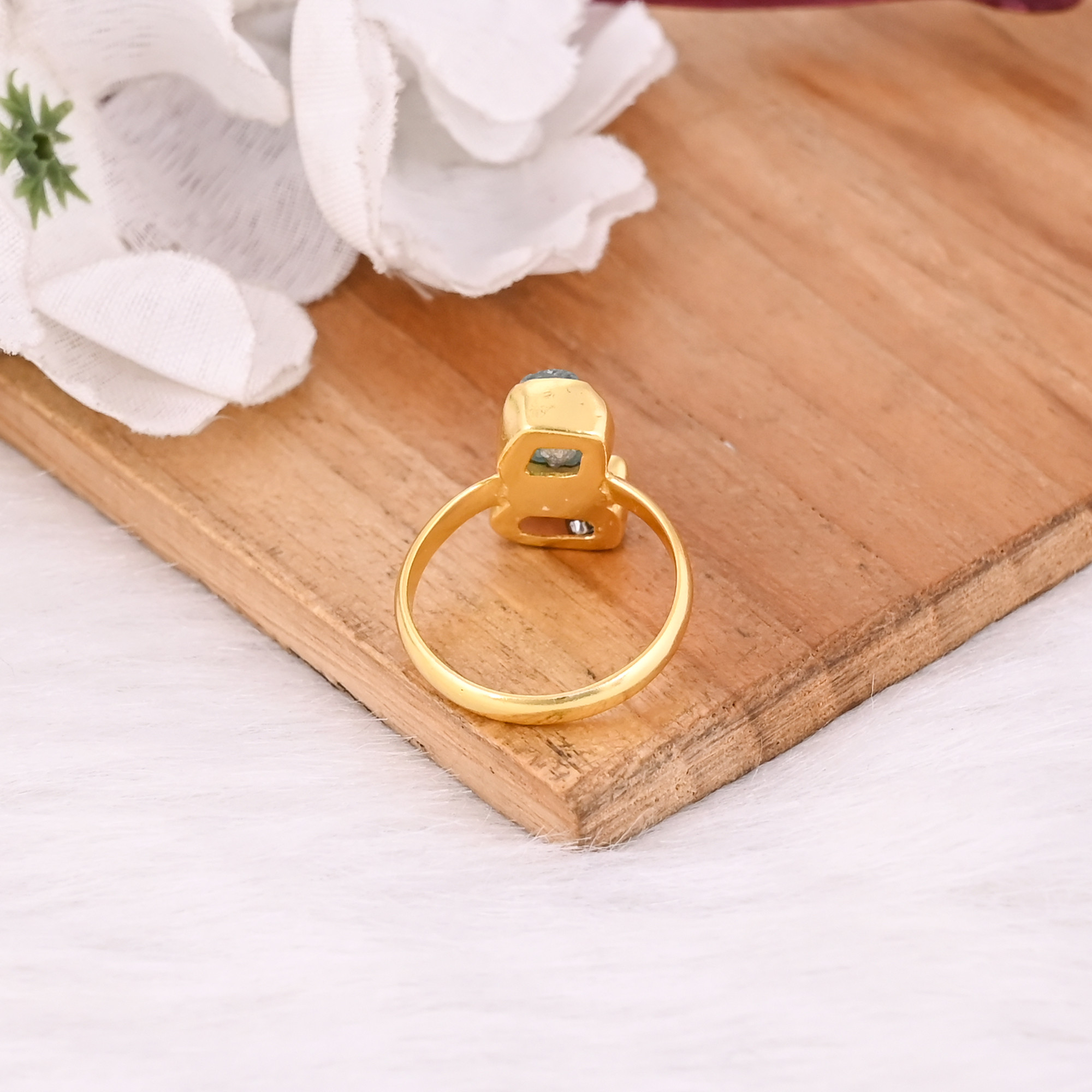 Natural Tourmaline Aquamarine Rough Gemstone Solid 925 Sterling Silver Yellow Gold Plated Handmade Ring