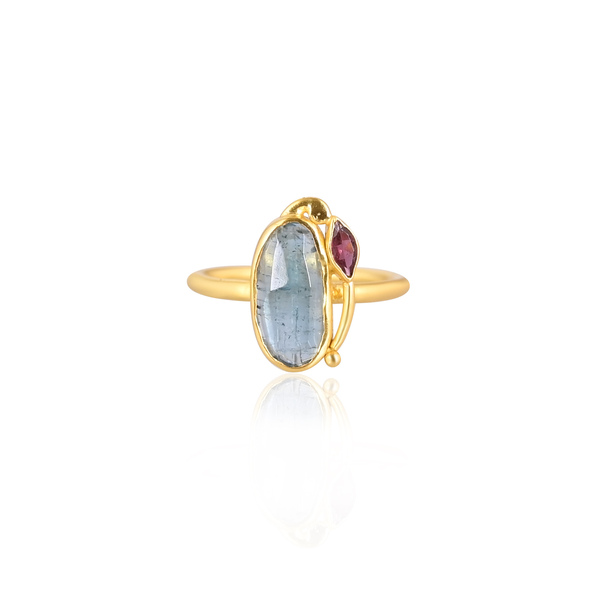 Natural Tourmaline Gemstone Solid 925 Sterling Silver Yellow Gold Plated Statement Ring Gift For Her