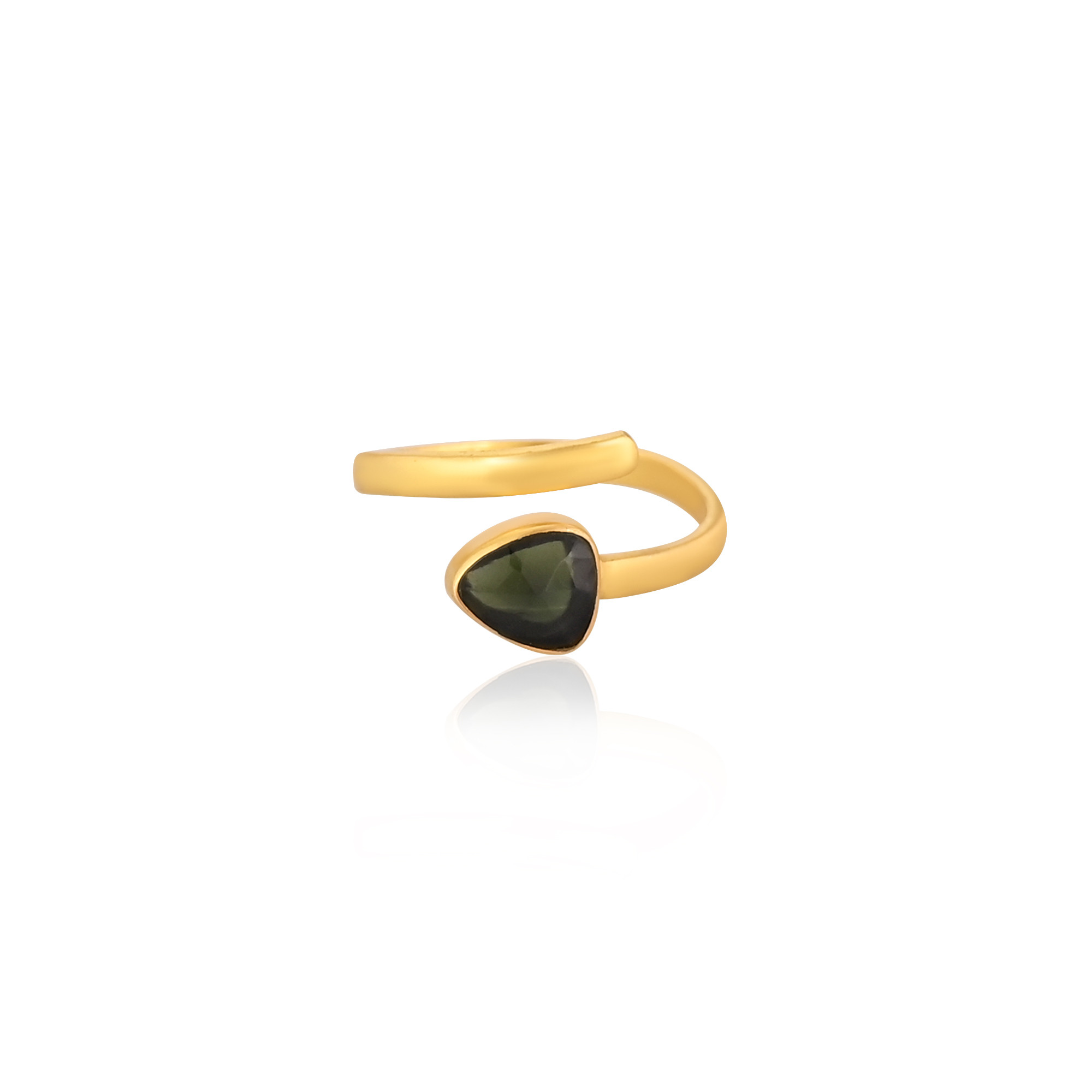 Natural Tourmaline Gemstone Solid 925 Sterling Silver Yellow Gold Plated Designer Band Adjustable Ring