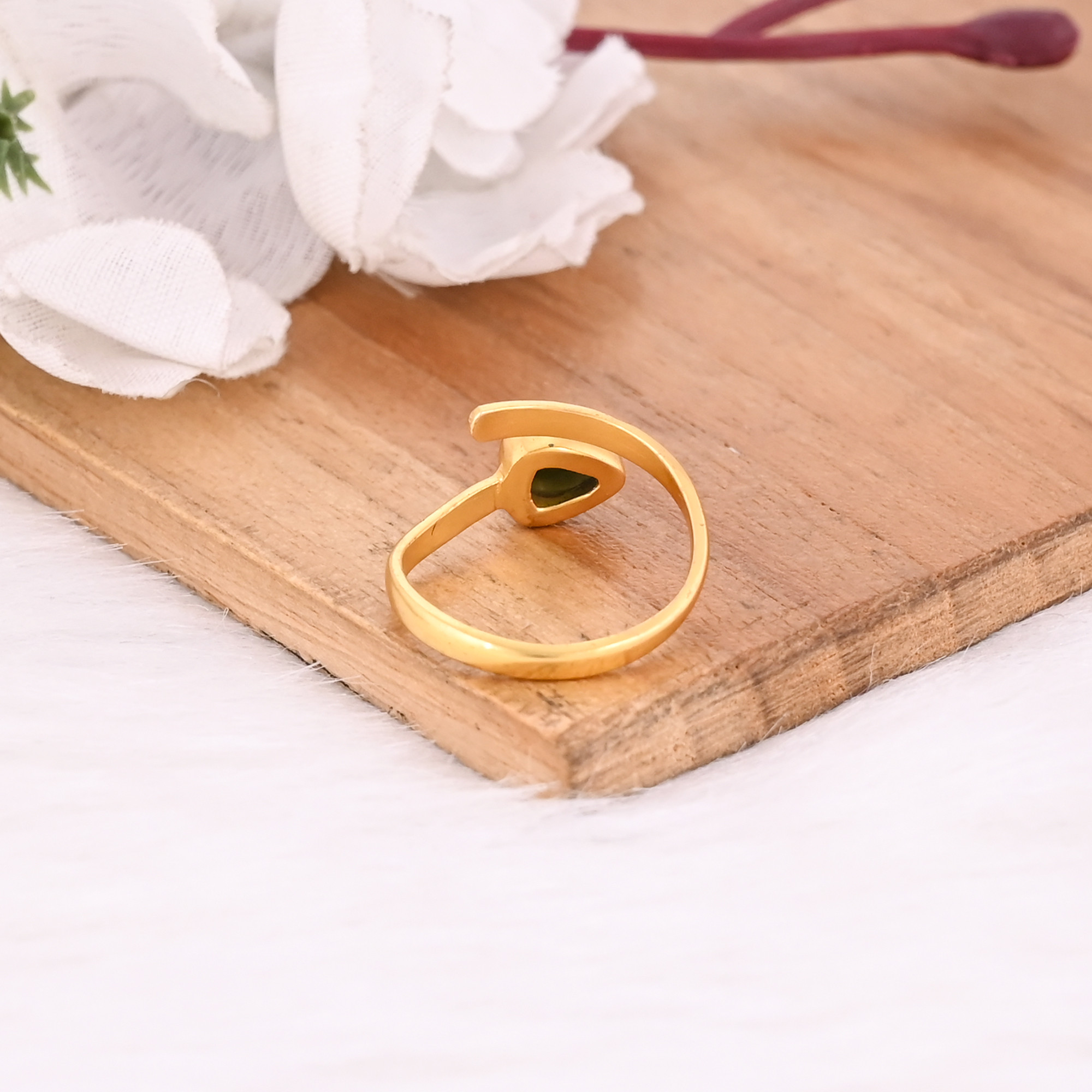 Natural Tourmaline Gemstone Solid 925 Sterling Silver Yellow Gold Plated Designer Band Adjustable Ring