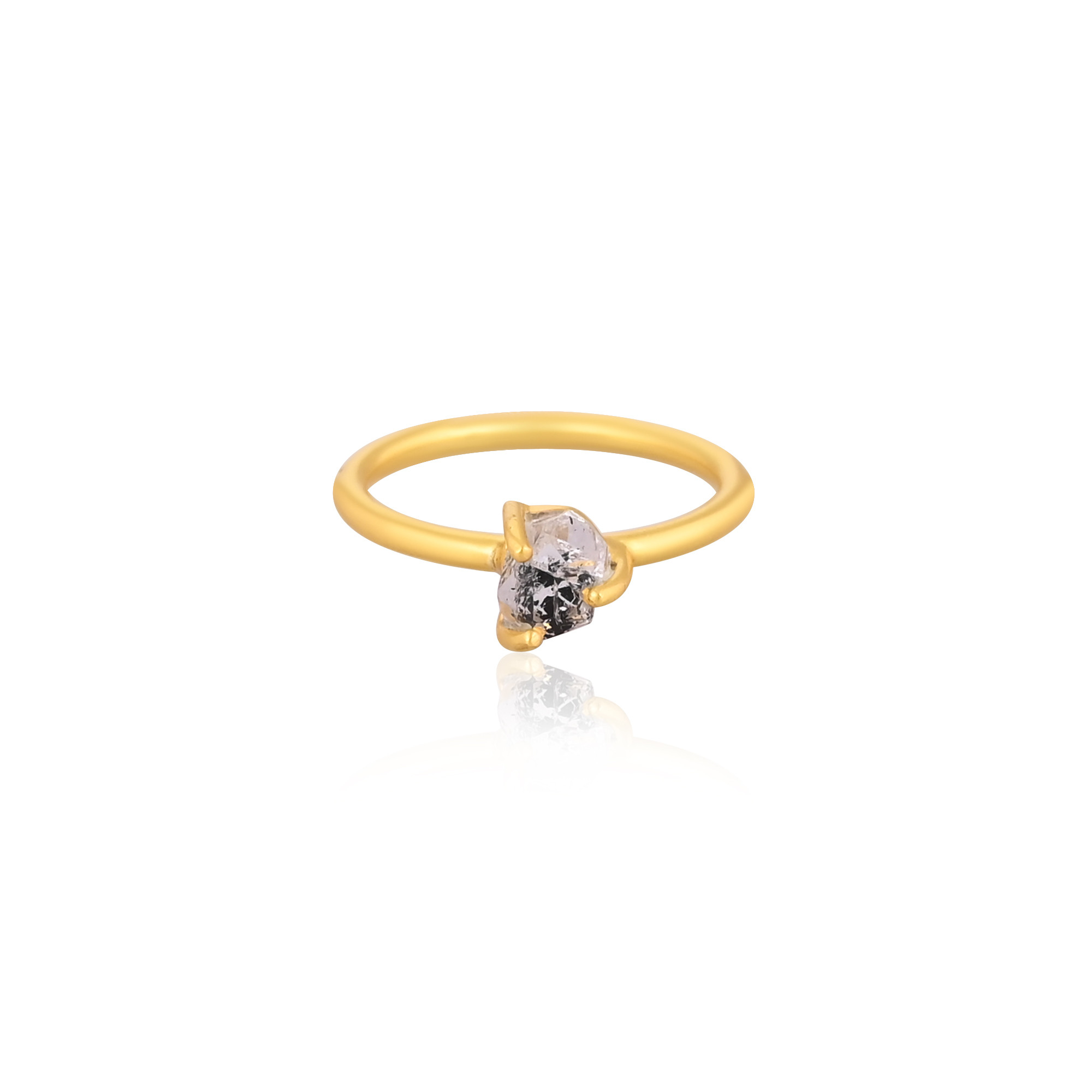 Natural Herkimer Diamond Gemstone Solid 925 Sterling Silver Yellow Gold Plated Handmade Stacking Band Prong Setting Ring