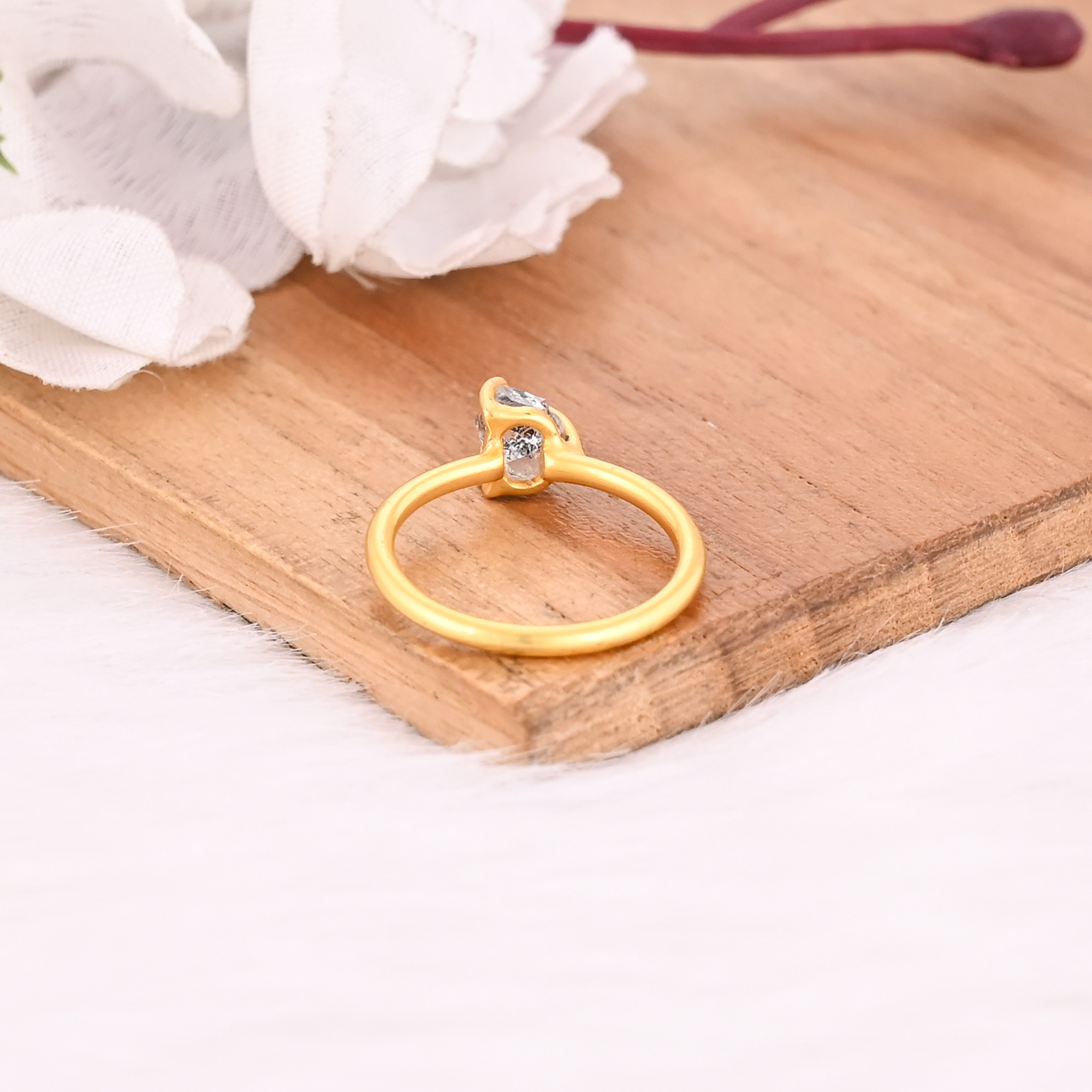 Natural Herkimer Diamond Gemstone Solid 925 Sterling Silver Yellow Gold Plated Handmade Stacking Band Prong Setting Ring
