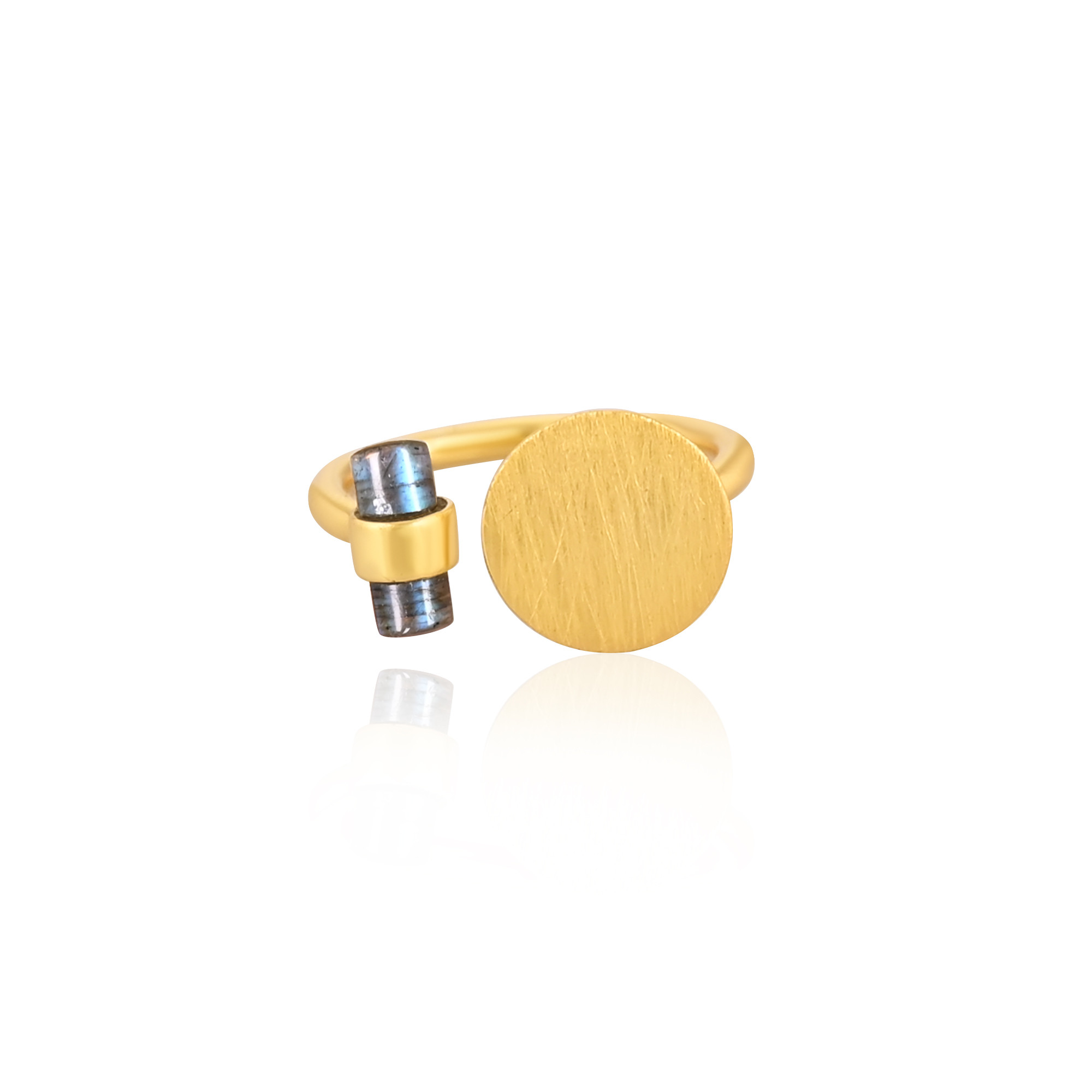 Natural Blue Labradorite Gemstone Solid 925 Sterling Silver Yellow Gold Plated Handmade Stacking Band Adjustable Fine Ring