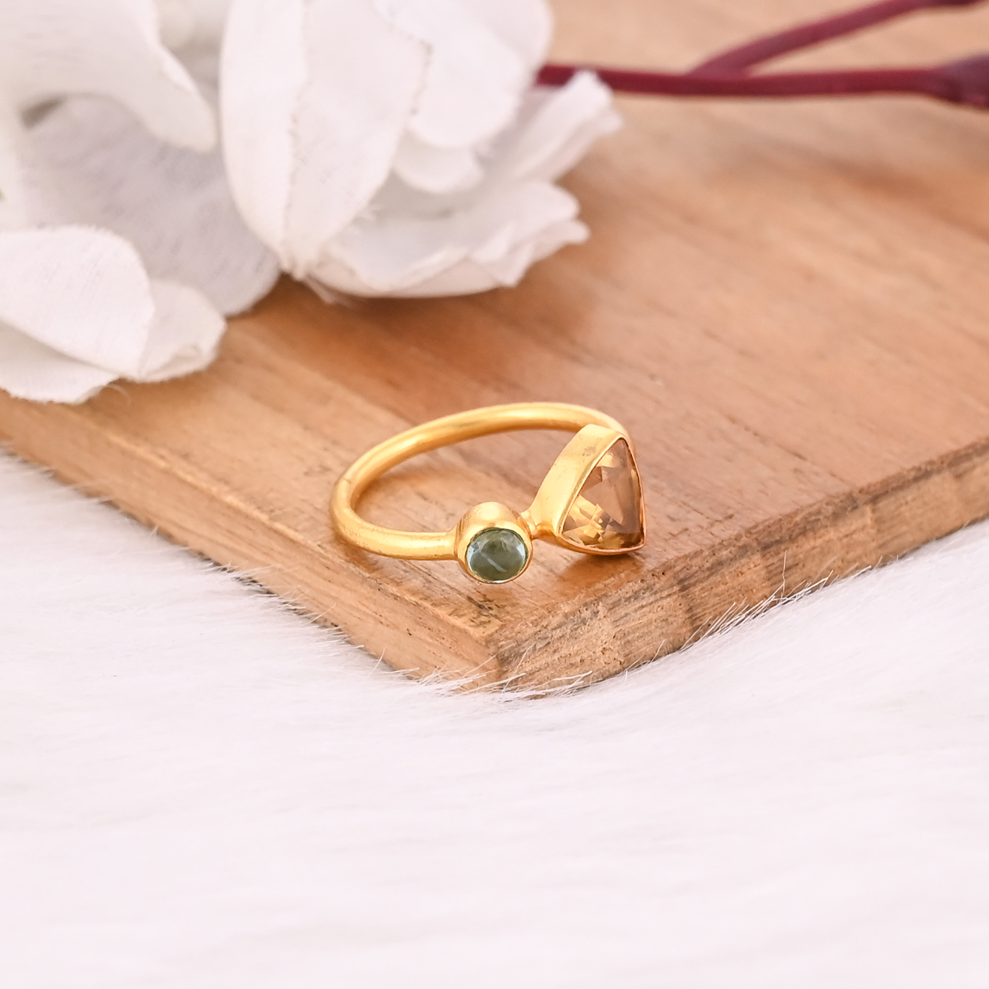 Natural Citrine Blue Topaz Gemstone Solid 925 Sterling Silver Yellow Gold Plated Wedding Gift Ring Jewelry