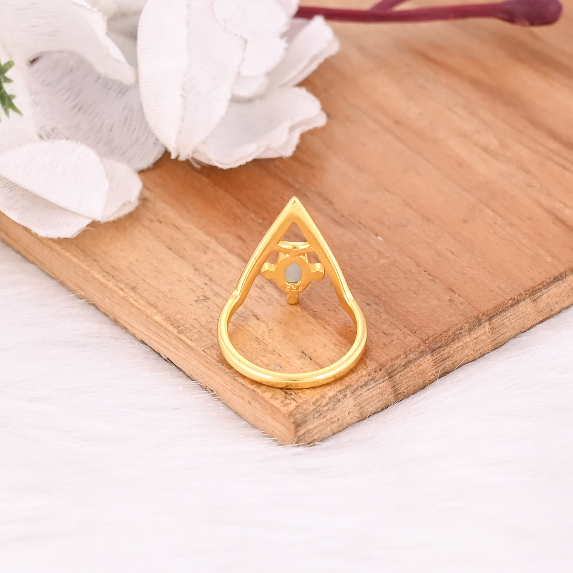 Aqua Chalcedony Gemstone Solid 925 Sterling Silver Yellow Gold Plated Handmade Boho Ring Statement Jewelry