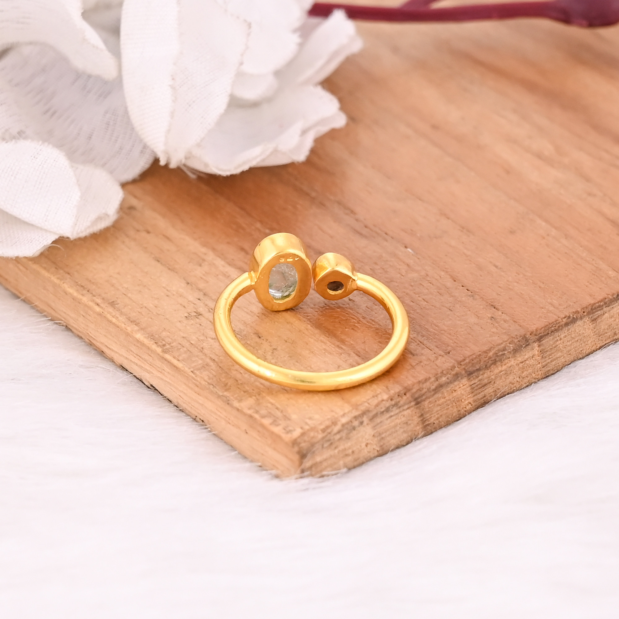Natural Tourmaline Gemstone Solid 925 Sterling Silver Yellow Gold Plated Adjustable Ring Engagement Gift Jewelry