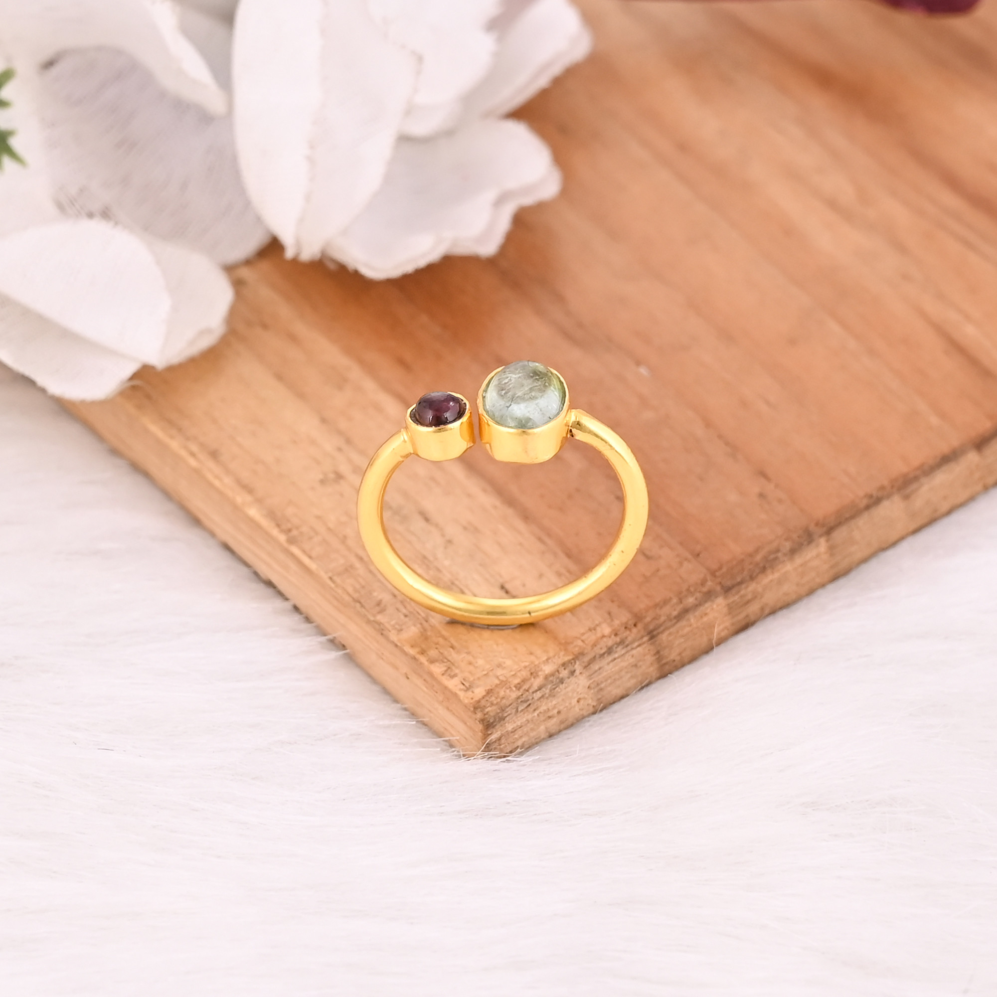 Natural Tourmaline Gemstone Solid 925 Sterling Silver Yellow Gold Plated Adjustable Ring Engagement Gift Jewelry