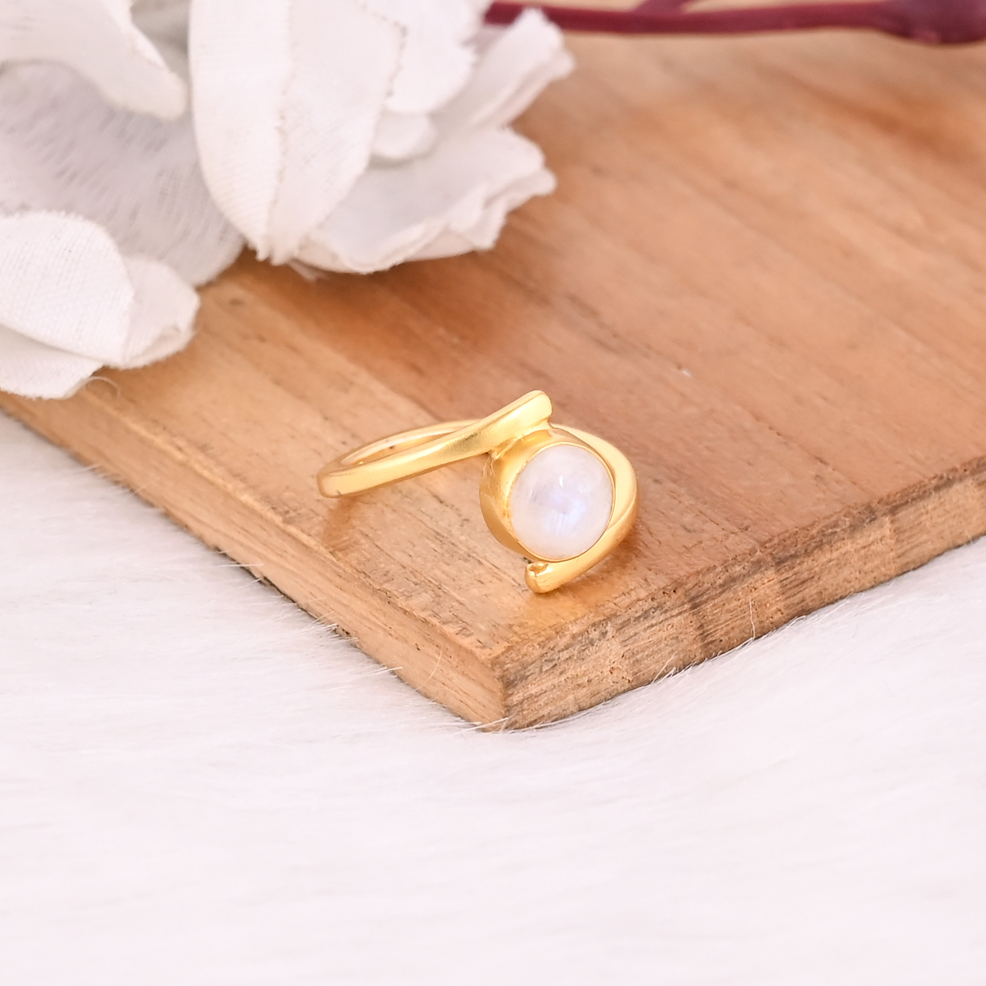 Natural Moonstone Gemstone Solid 925 Sterling Silver Yellow Gold Plated Handmade Ring Dainty Jewelry