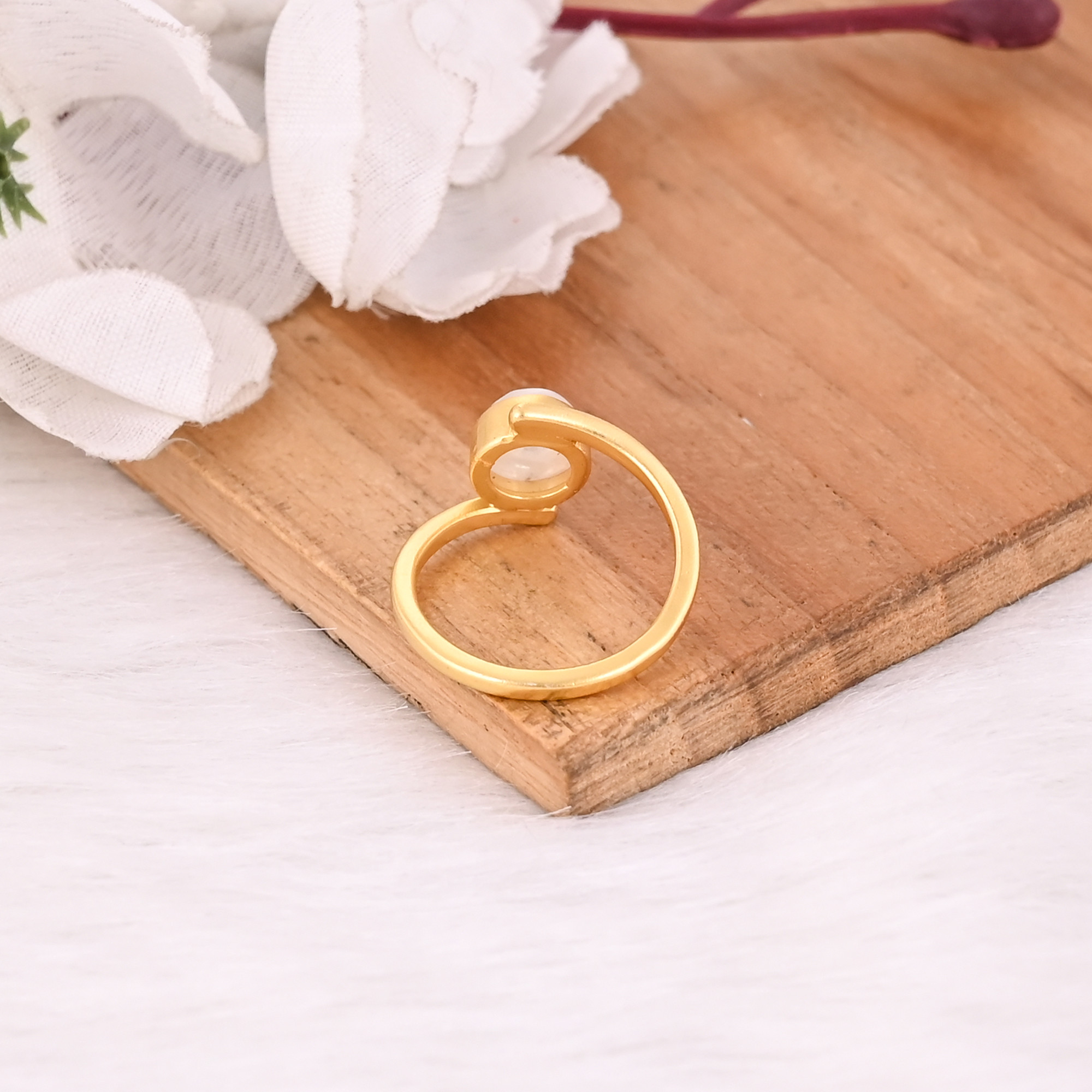 Natural Moonstone Gemstone Solid 925 Sterling Silver Yellow Gold Plated Handmade Ring Dainty Jewelry