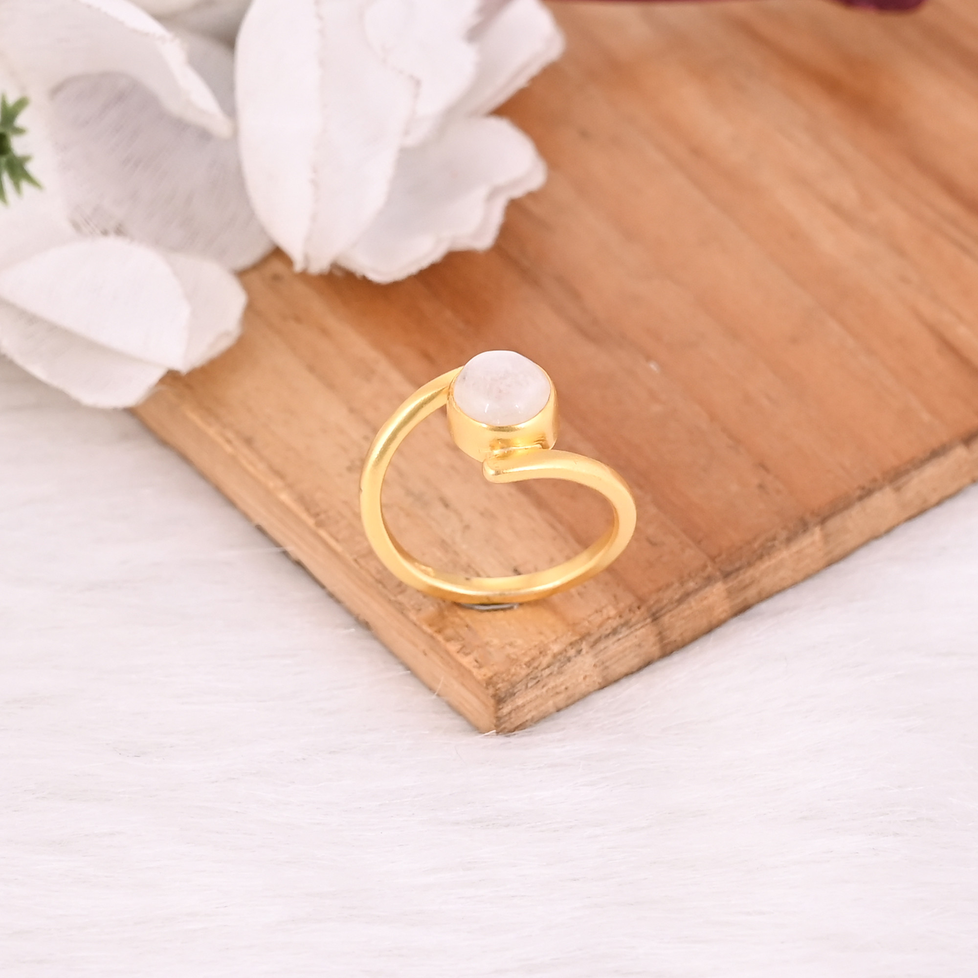 Natural Moonstone Gemstone Solid 925 Sterling Silver Yellow Gold Plated Handmade Ring Dainty Jewelry