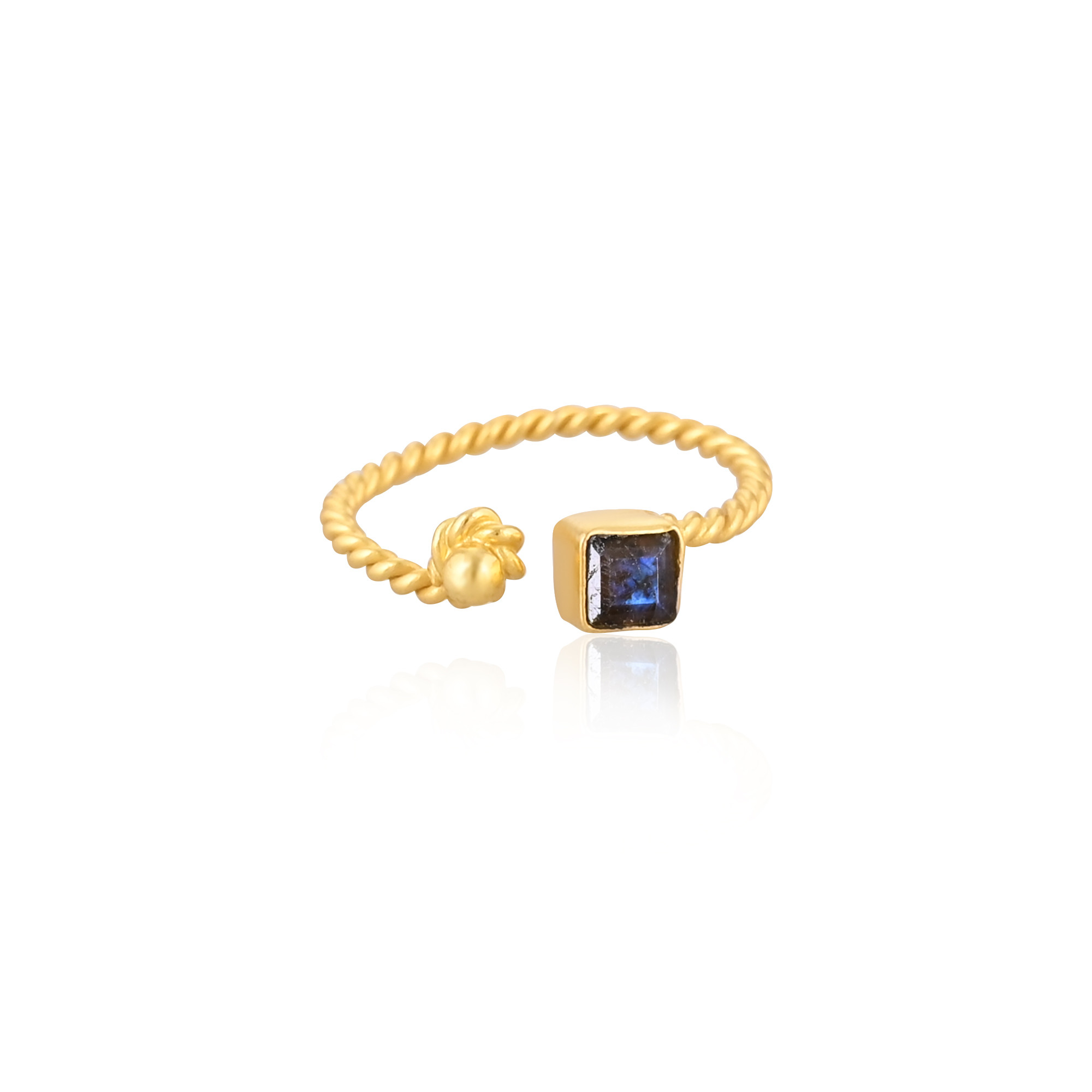 Natural Labradorite Gemstone Solid 925 Sterling Silver Yellow Gold Plated Handmade Boho Ring Adjustable Jewelry