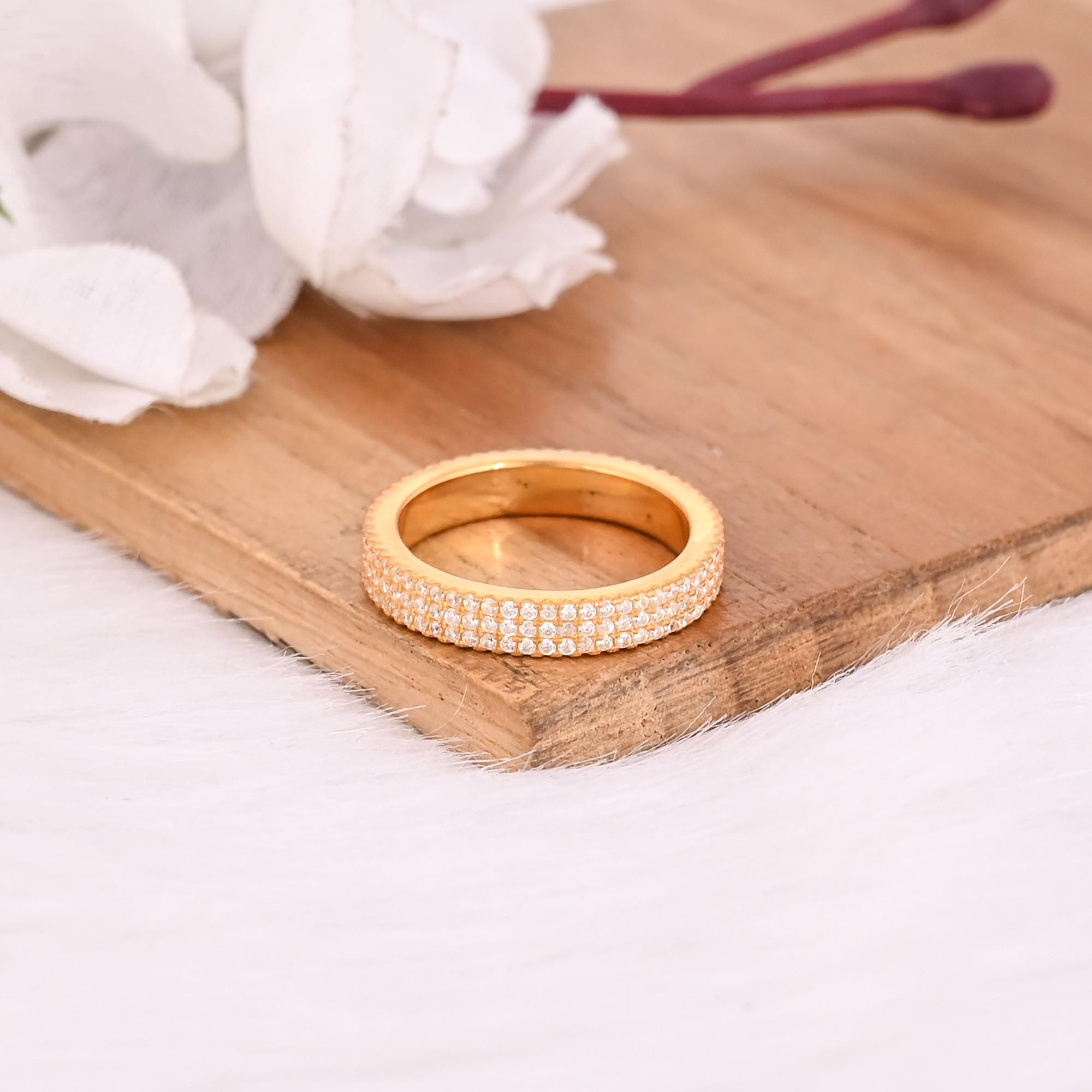 White Cz Solid 925 Sterling Silver Yellow Gold Plated Handmade Designer Band Ring Wedding Engagement Gift