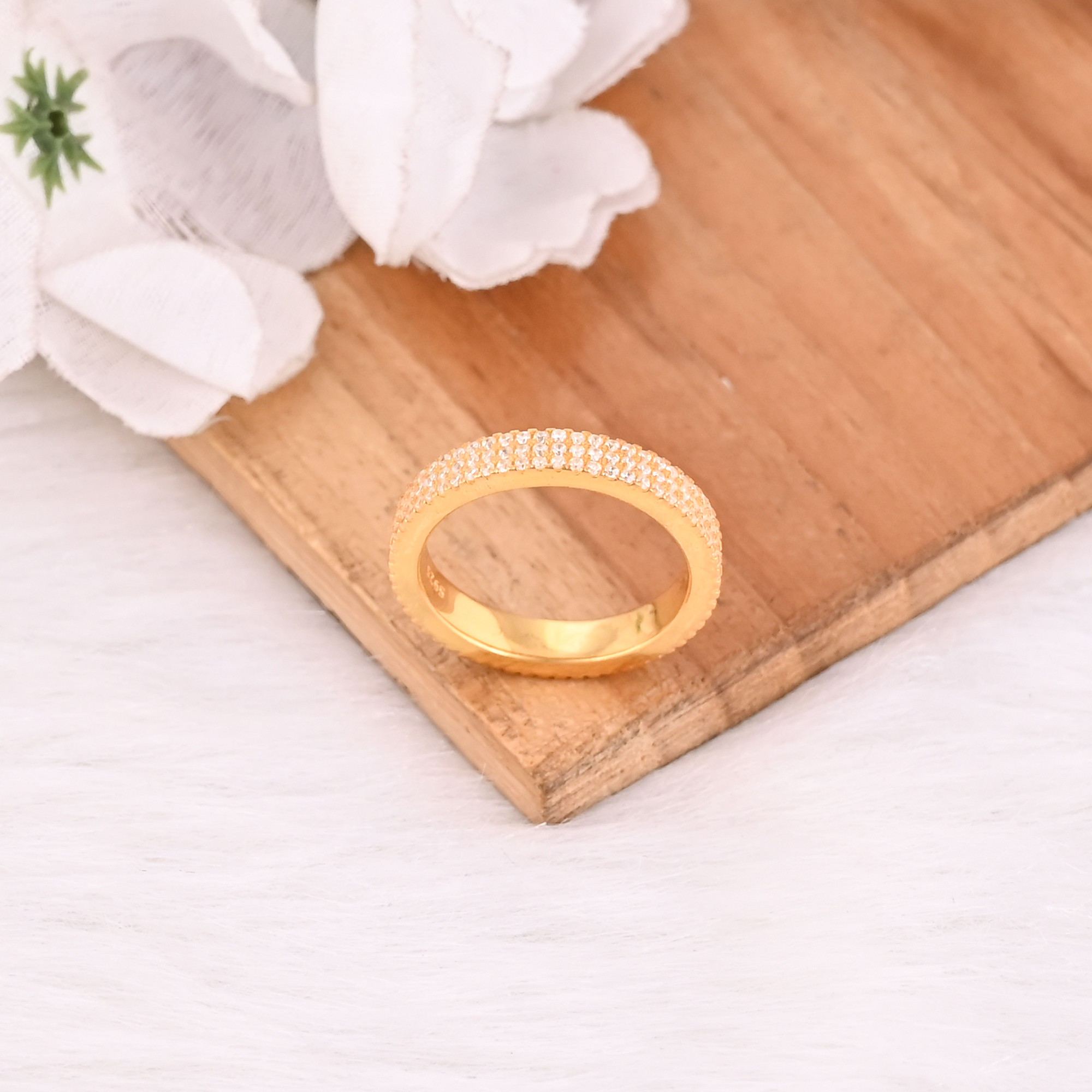 White Cz Solid 925 Sterling Silver Yellow Gold Plated Handmade Designer Band Ring Wedding Engagement Gift