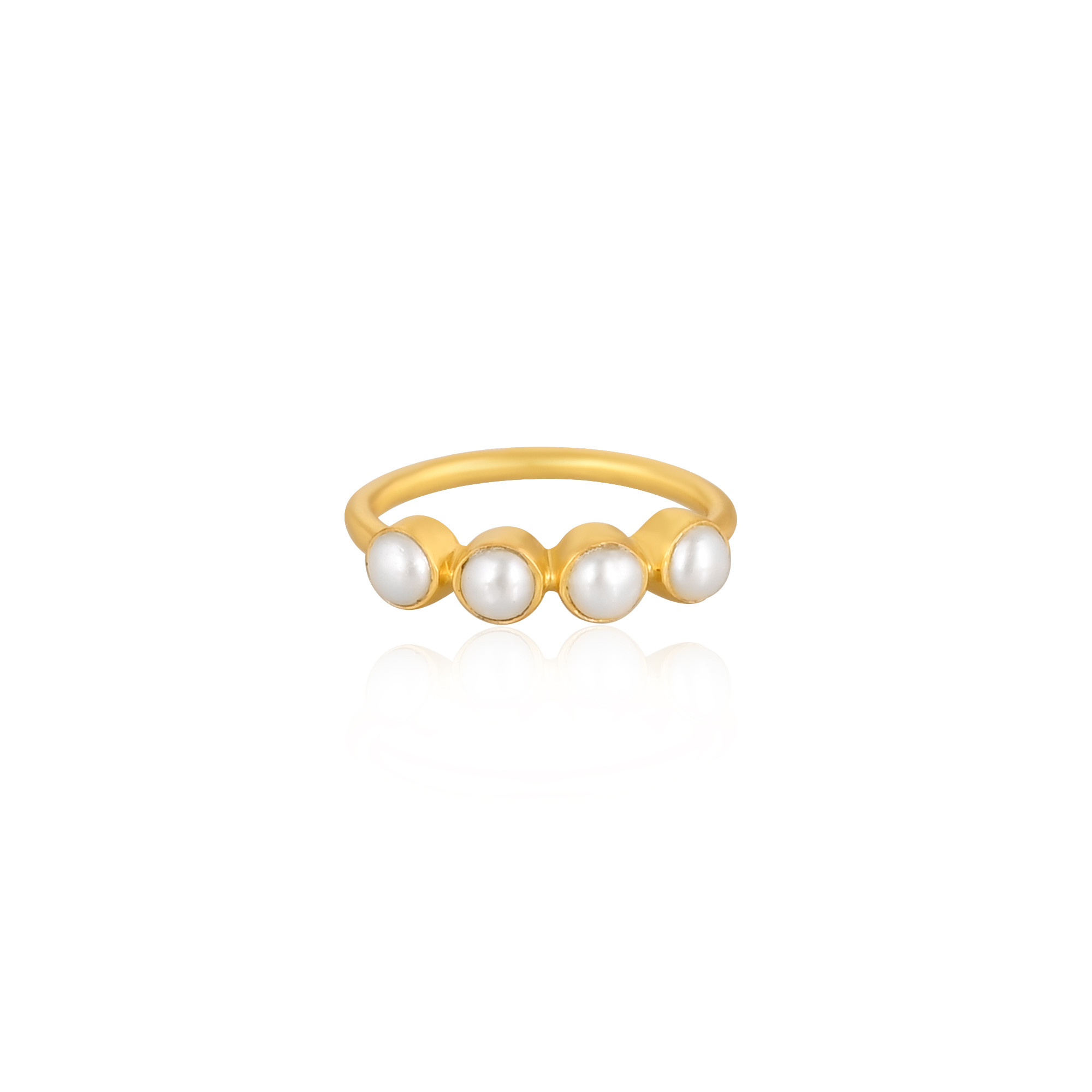 Natural White Pearl Round Gemstone Solid 925 Sterling Silver Yellow Gold Plated Eternity Band Handmade Ring