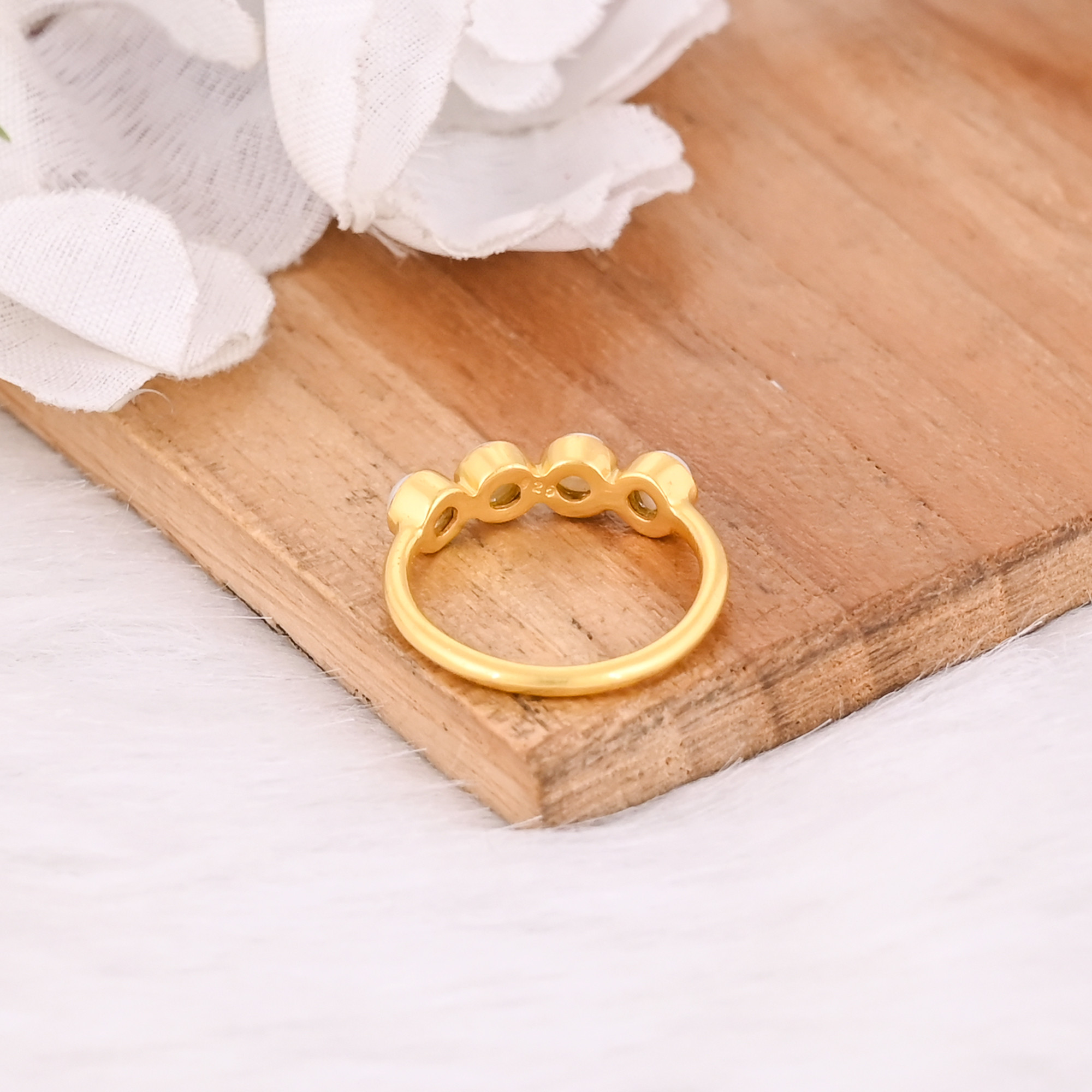 Natural White Pearl Round Gemstone Solid 925 Sterling Silver Yellow Gold Plated Eternity Band Handmade Ring