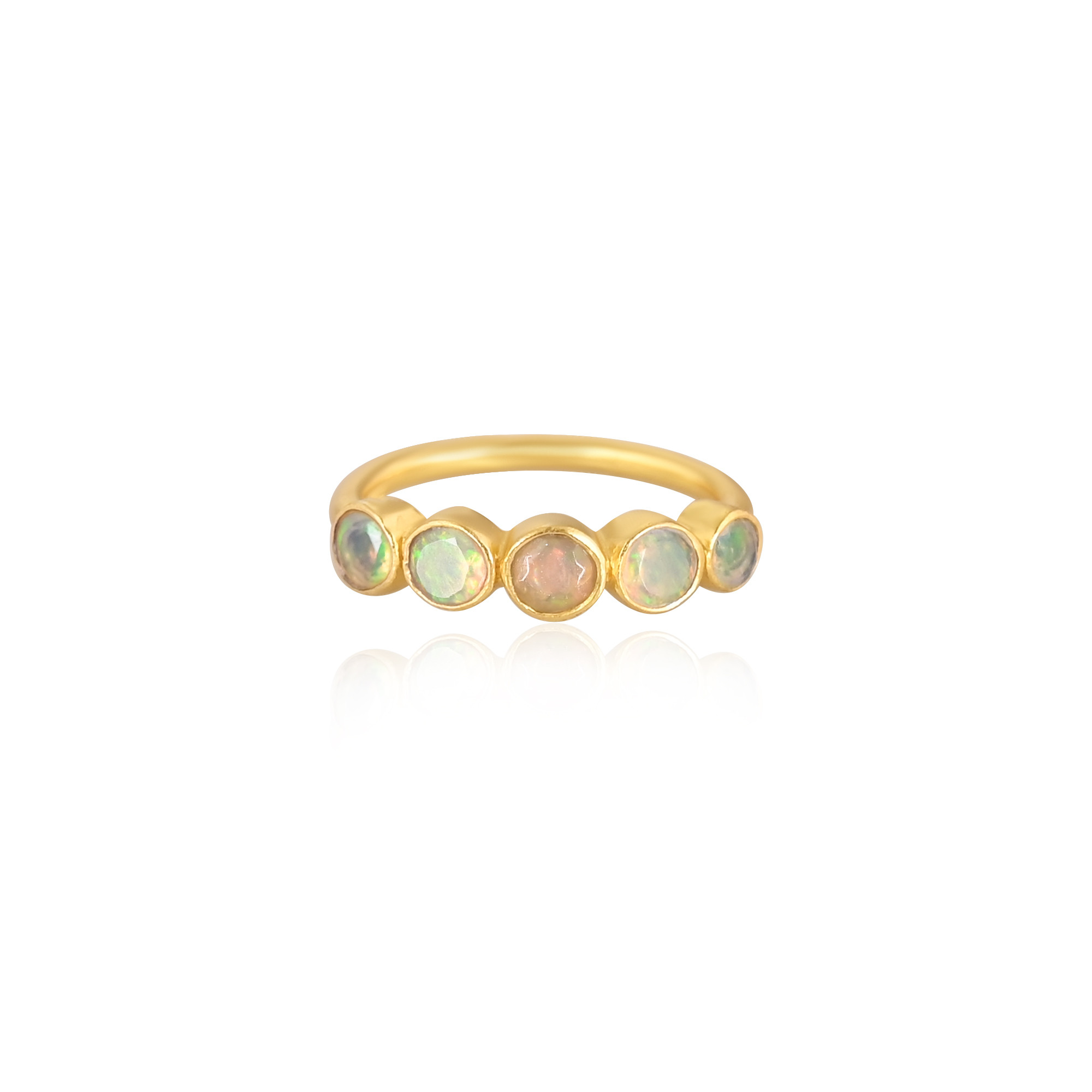 Natural Ethiopian Opal Gemstone Solid 925 Sterling Silver Yellow Gold Plated Designer Band Eternity Ring