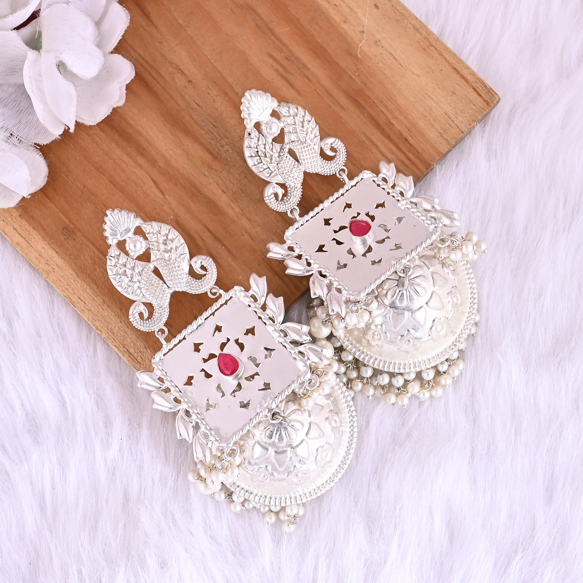Pink Hydro  Pearl Ethnic Drop Earrings  Silver Plated Brass Jewelry