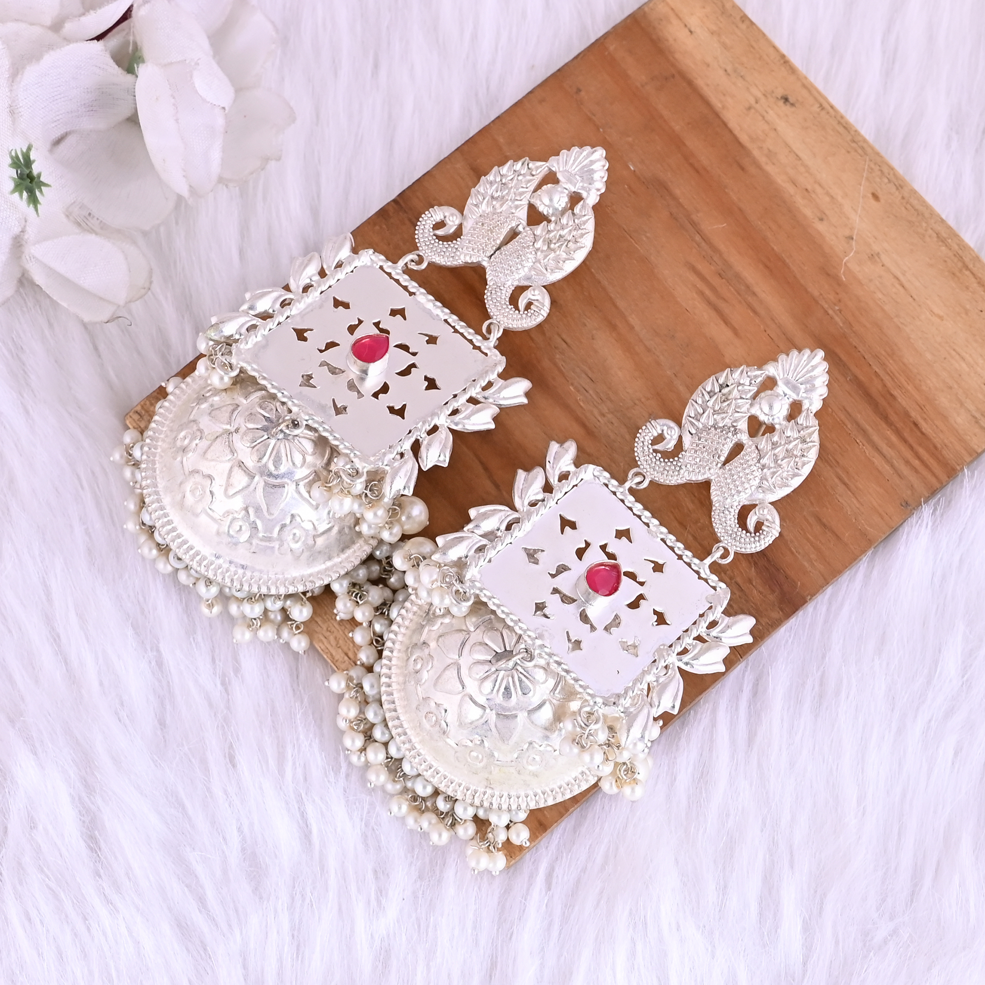 Pink Hydro  Pearl Ethnic Drop Earrings  Silver Plated Brass Jewelry