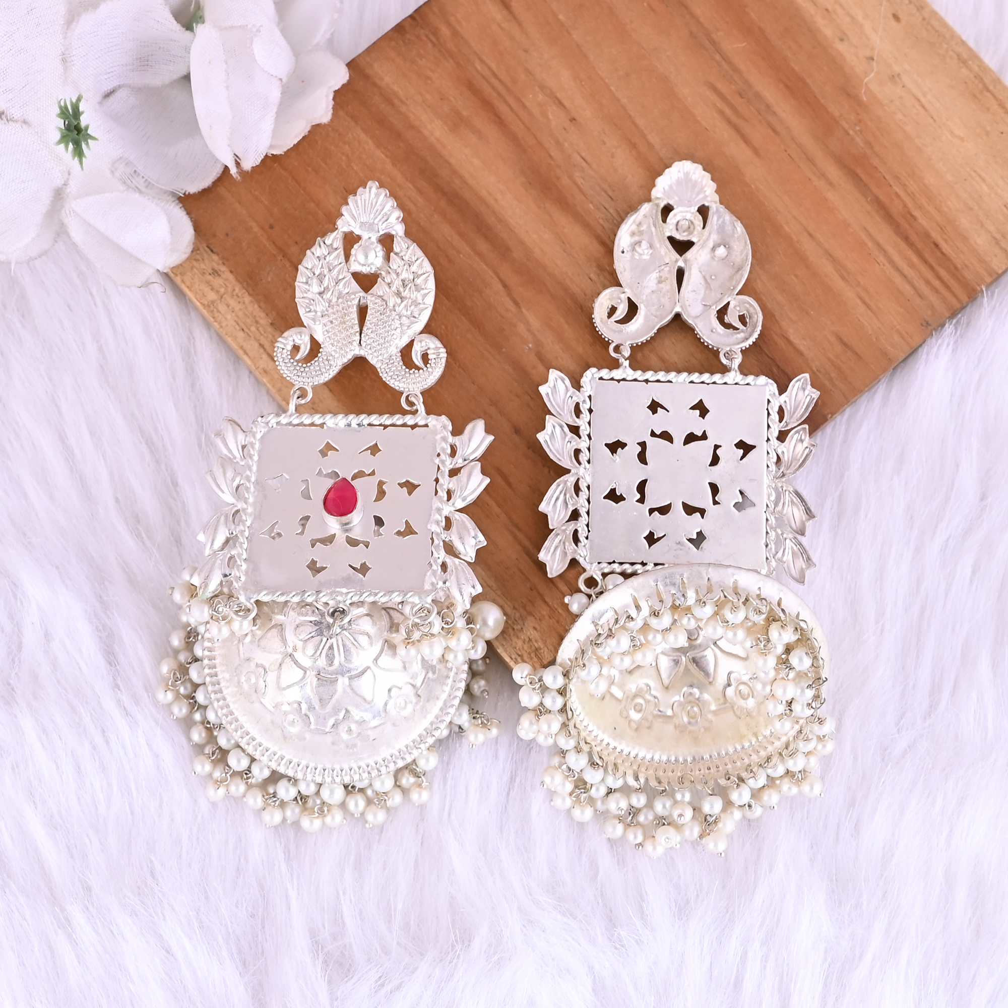 Pink Hydro  Pearl Ethnic Drop Earrings  Silver Plated Brass Jewelry