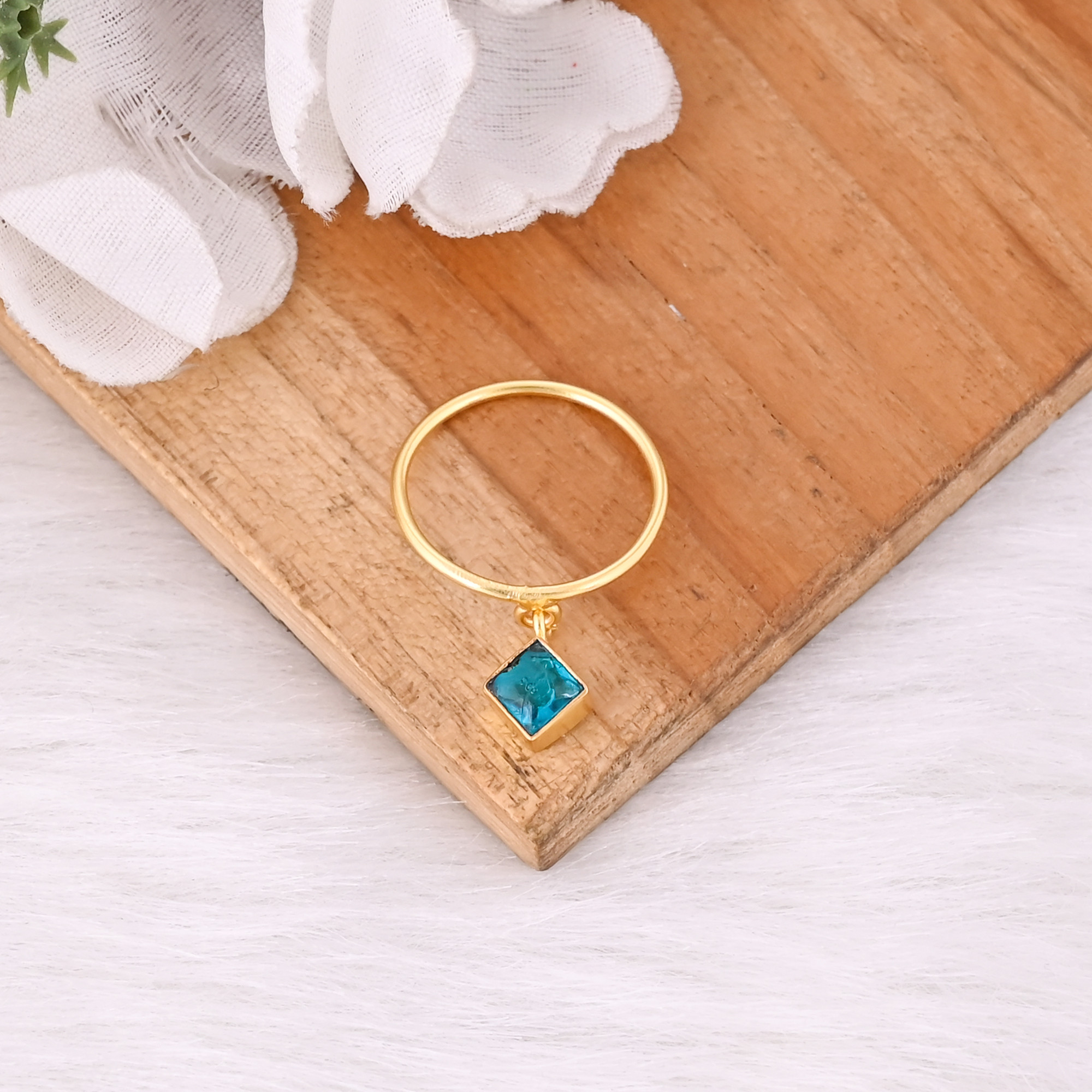 Apatite Hydro Gemstone 925 Sterling Silver Yellow Gold Plated Handmade Minimalist Jewelry Link Ring Stacking Ring