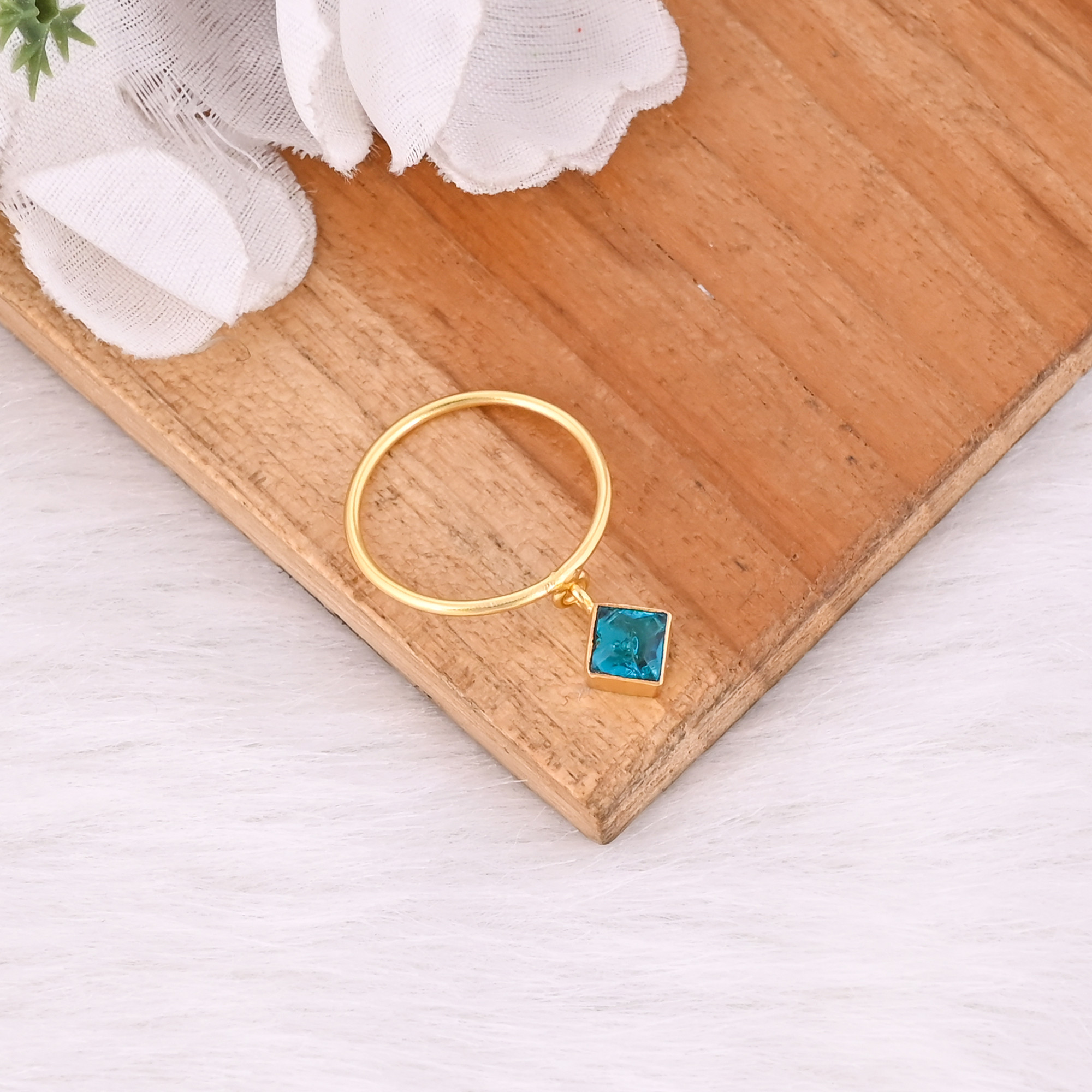 Apatite Hydro Gemstone 925 Sterling Silver Yellow Gold Plated Handmade Minimalist Jewelry Link Ring Stacking Ring