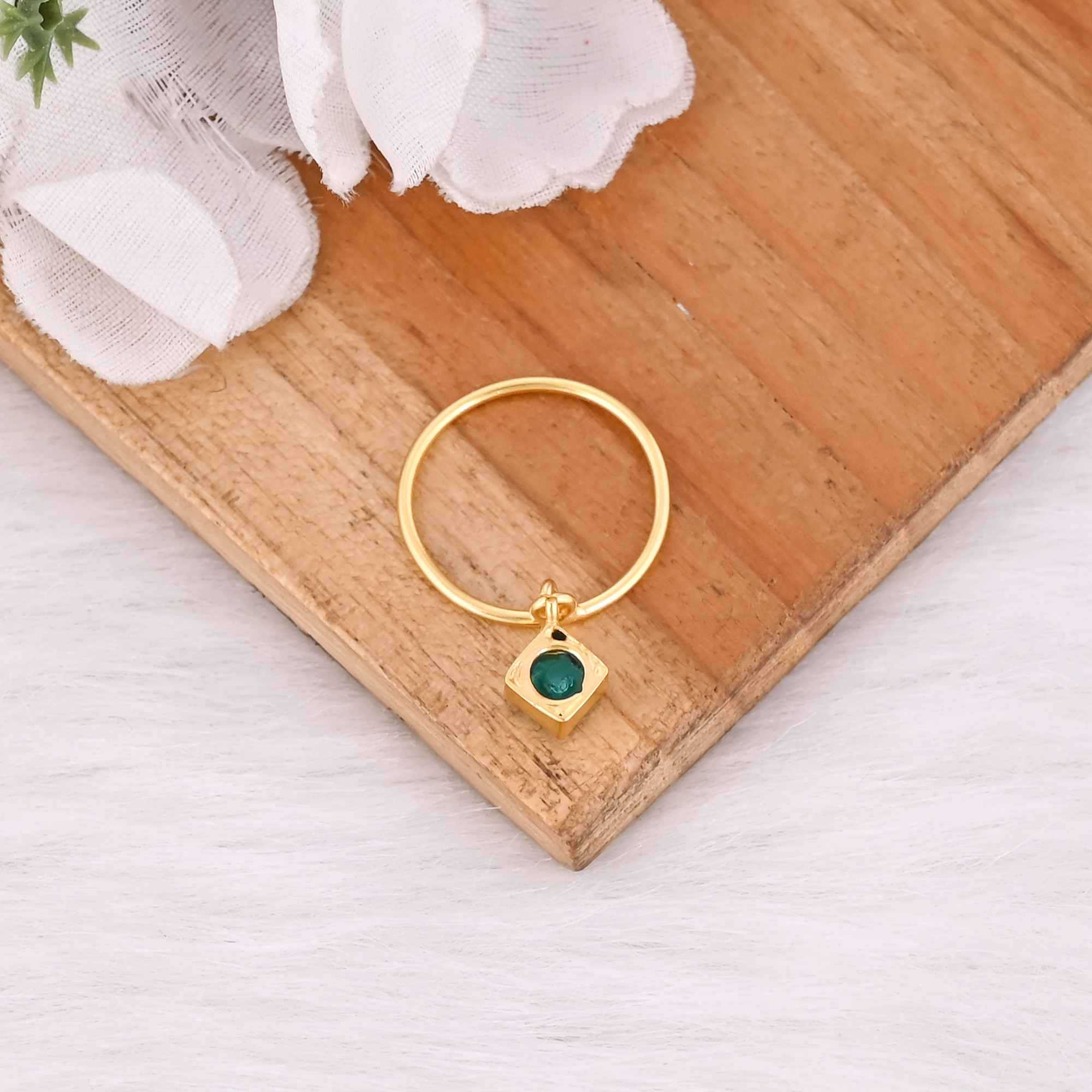 Apatite Hydro Gemstone 925 Sterling Silver Yellow Gold Plated Handmade Minimalist Jewelry Link Ring Stacking Ring