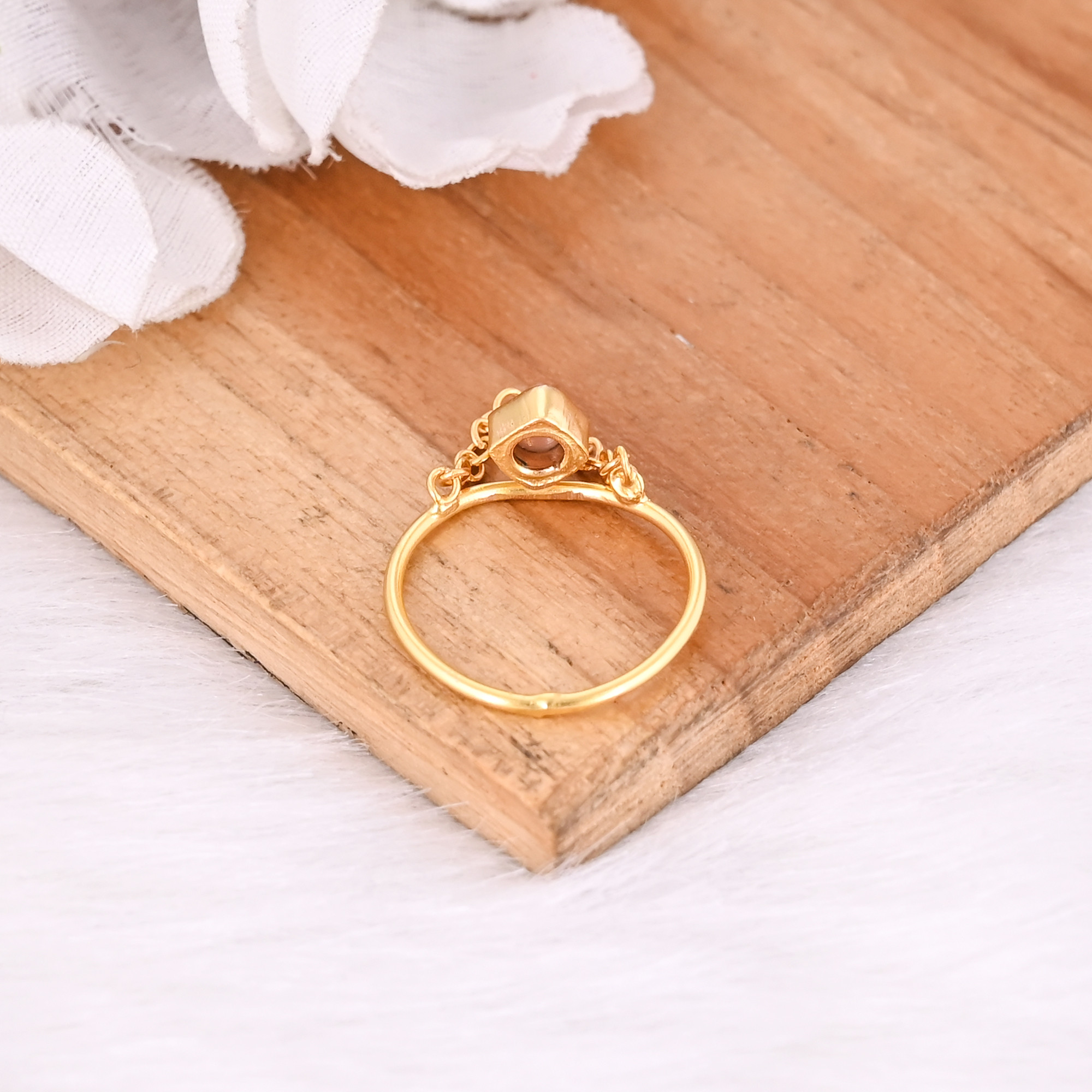 Natural Rhodonite Gemstone Solid 925 Sterling Silver Yellow Gold Plated Handmade Link Chain Ring Trendy Ring
