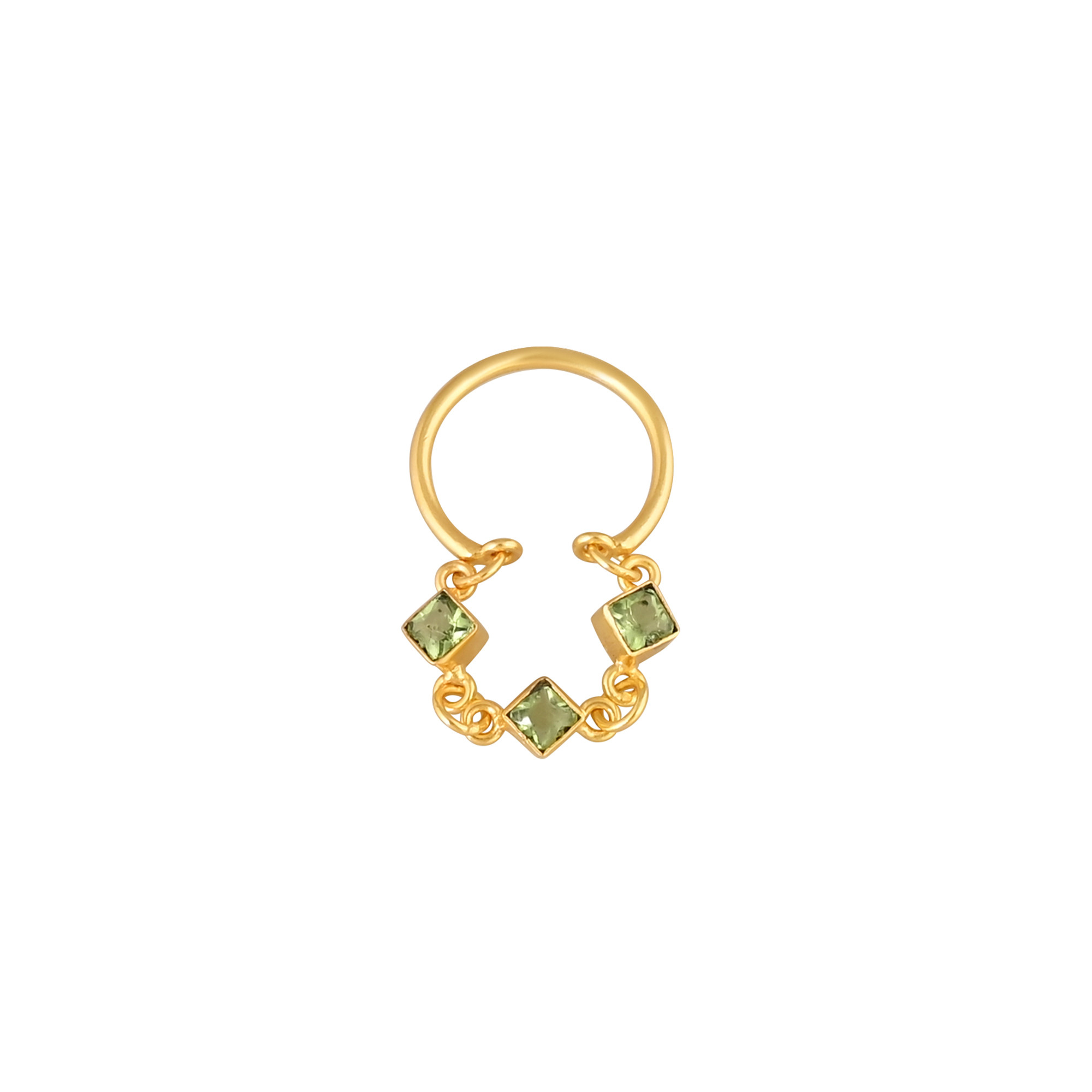 Natural Peridot Gemstone Solid 925 Sterling Silver Yellow Gold Plated Handmade Link Chain Adjustable Ring