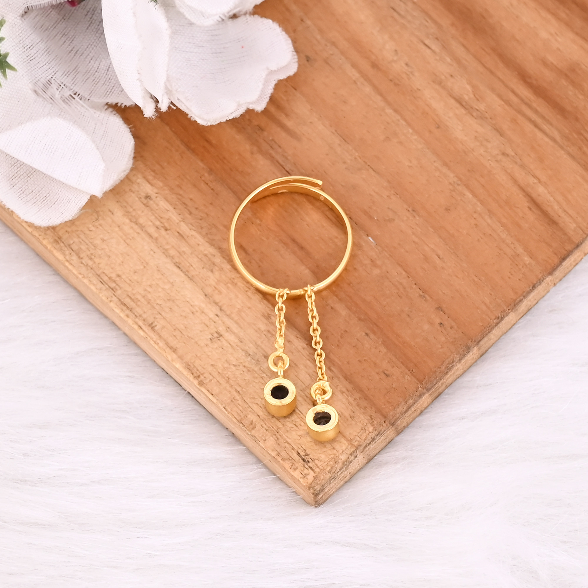 Natural Iolite Gemstone 925 Sterling Silver Yellow Gold Plated Handmade Link Chain Adjustable Ring Unique Jewelry