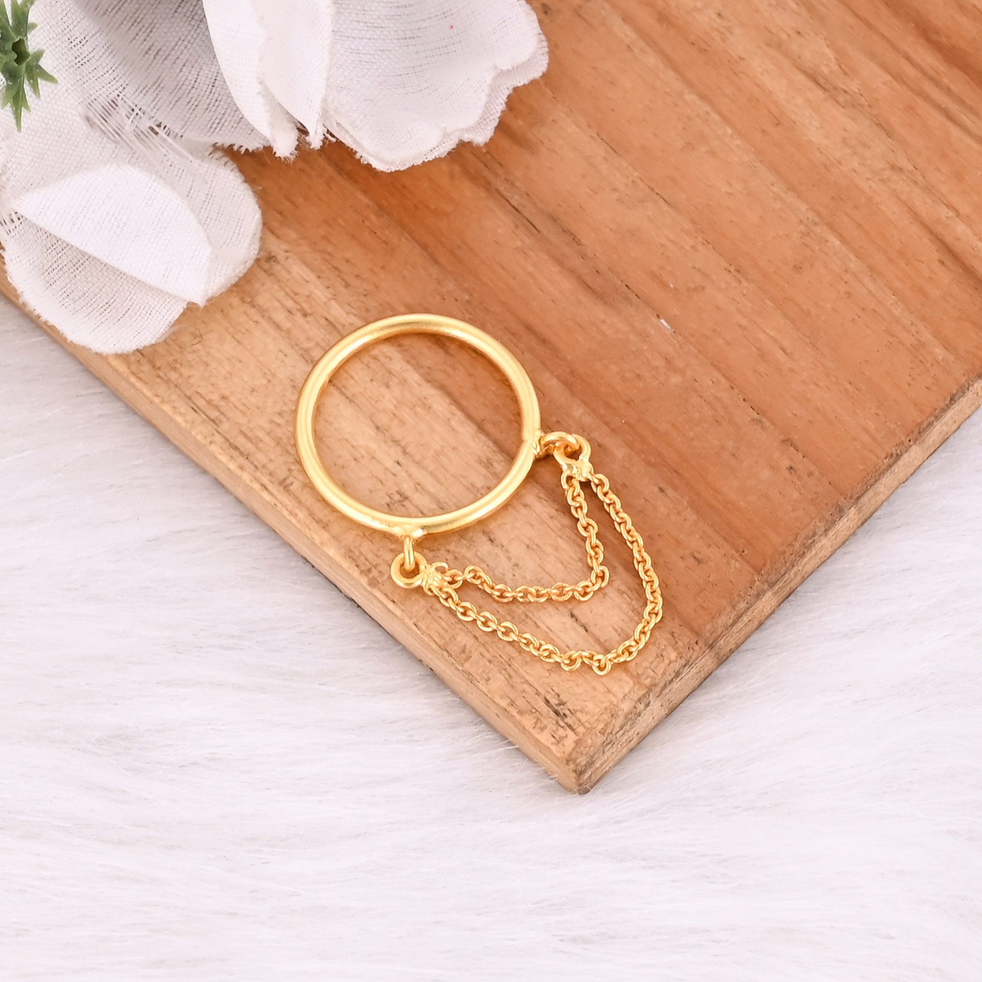Solid 925 Sterling Silver Plain Silver Band Yellow Gold Plated Handmade Stacking Ring Link Chain Ring