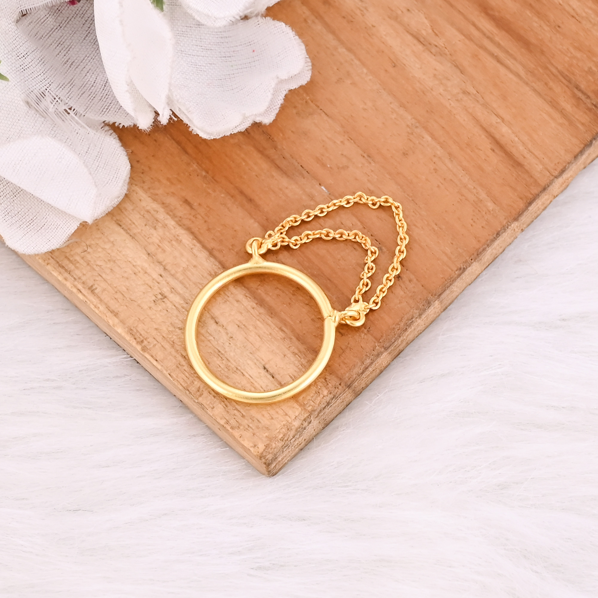 Solid 925 Sterling Silver Plain Silver Band Yellow Gold Plated Handmade Stacking Ring Link Chain Ring