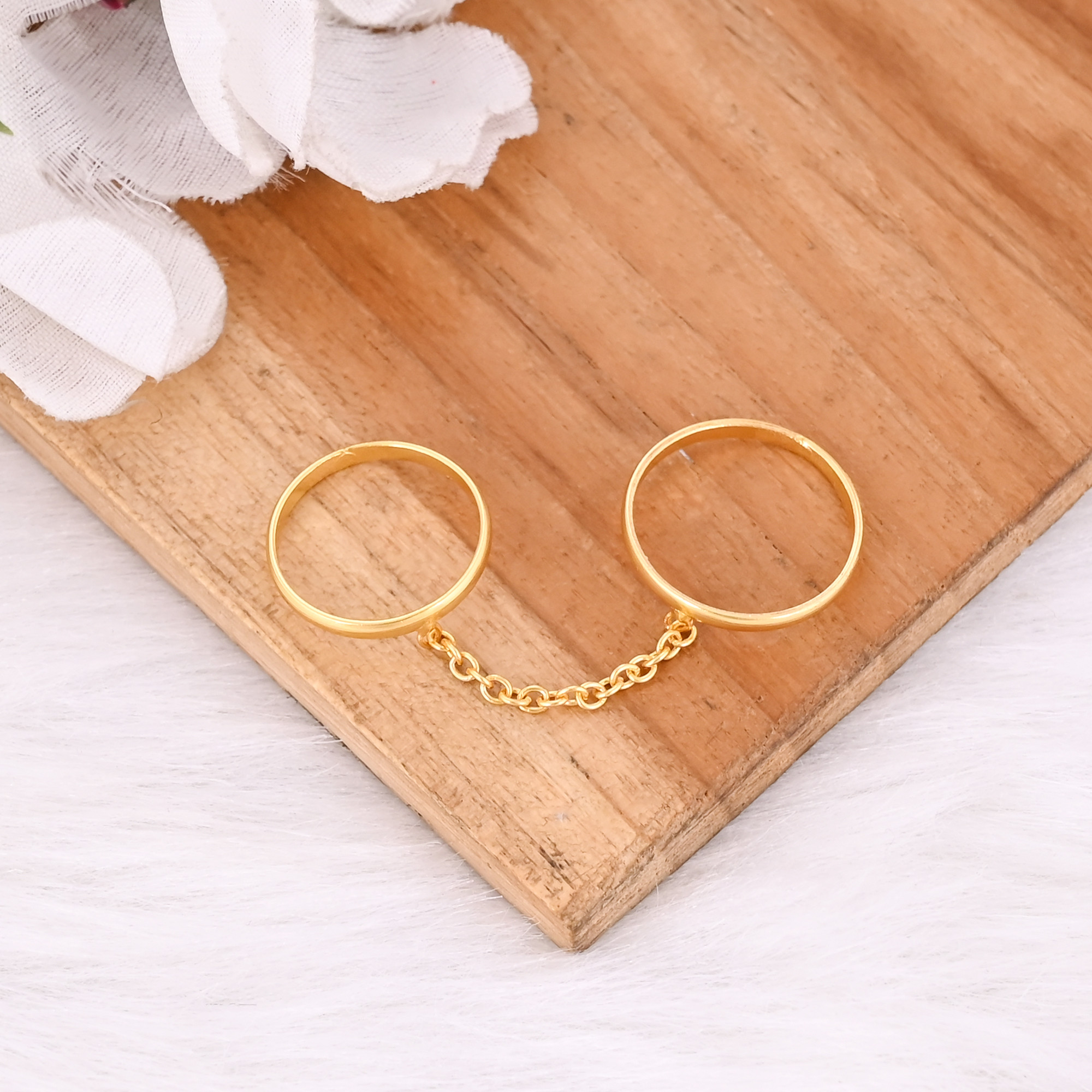 Solid 925 Sterling Silver Plain Silver Band Yellow Gold Plated Handmade Stacking Ring Link Chain Ring