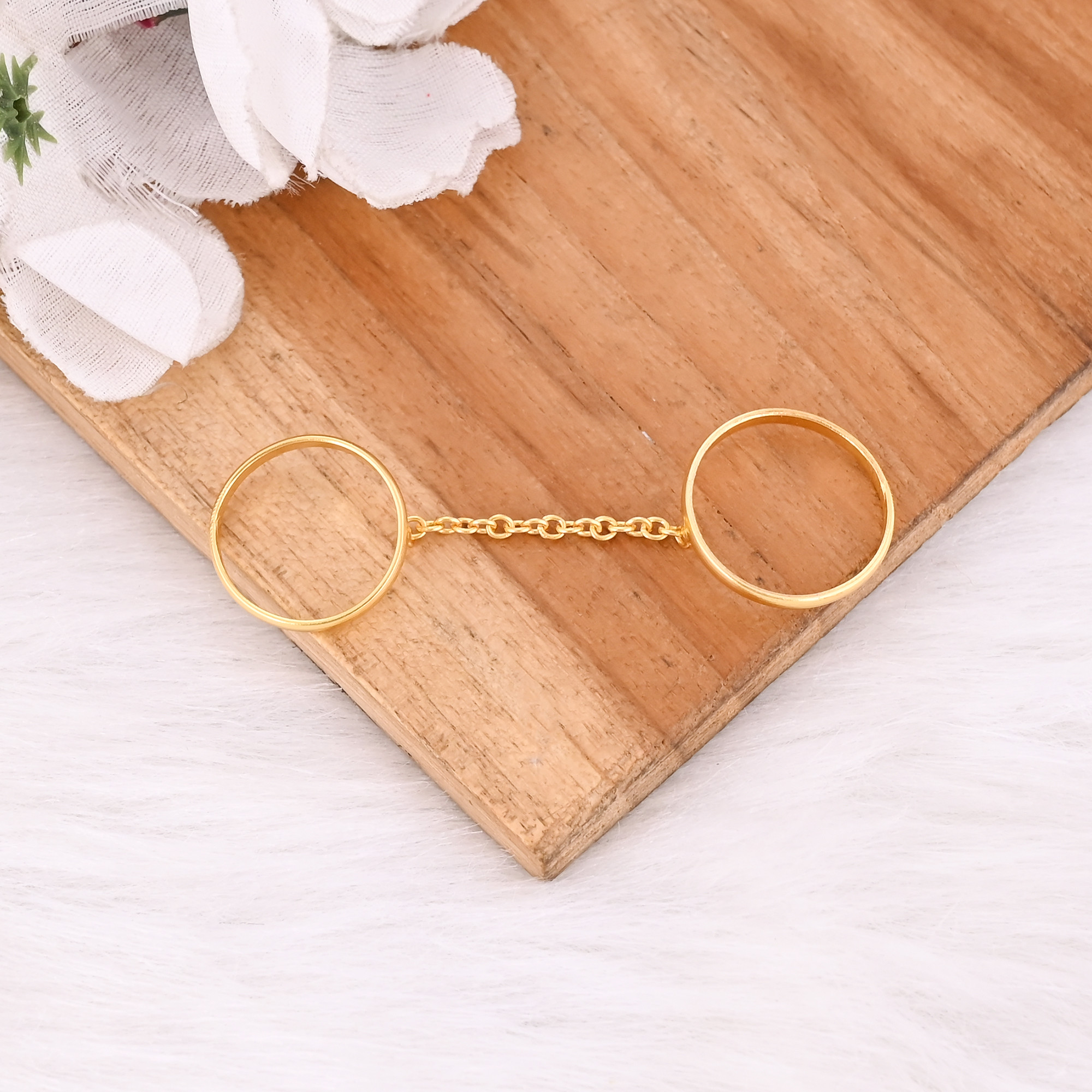 Solid 925 Sterling Silver Plain Silver Band Yellow Gold Plated Handmade Stacking Ring Link Chain Ring