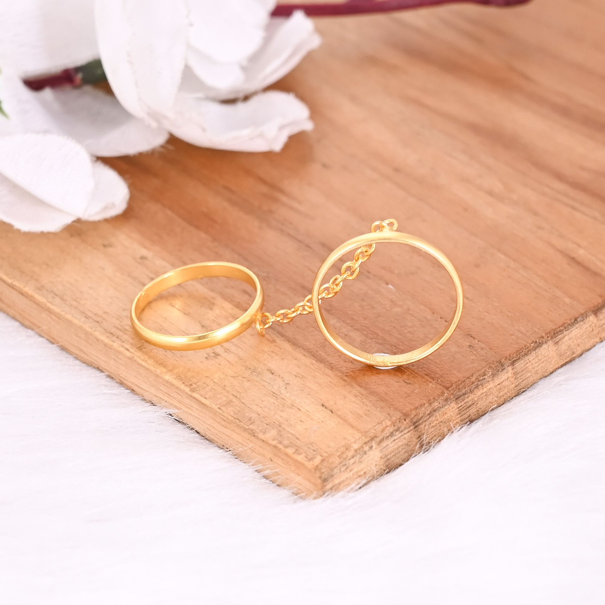 Solid 925 Sterling Silver Plain Silver Band Yellow Gold Plated Handmade Stacking Ring Link Chain Ring