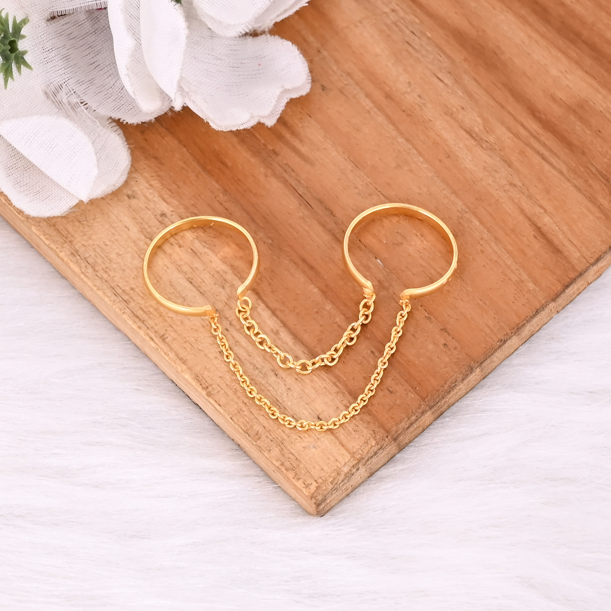 Solid 925 Sterling Silver Plain Silver Band Yellow Gold Plated Handmade Adjustable Stacking Link Chain Ring