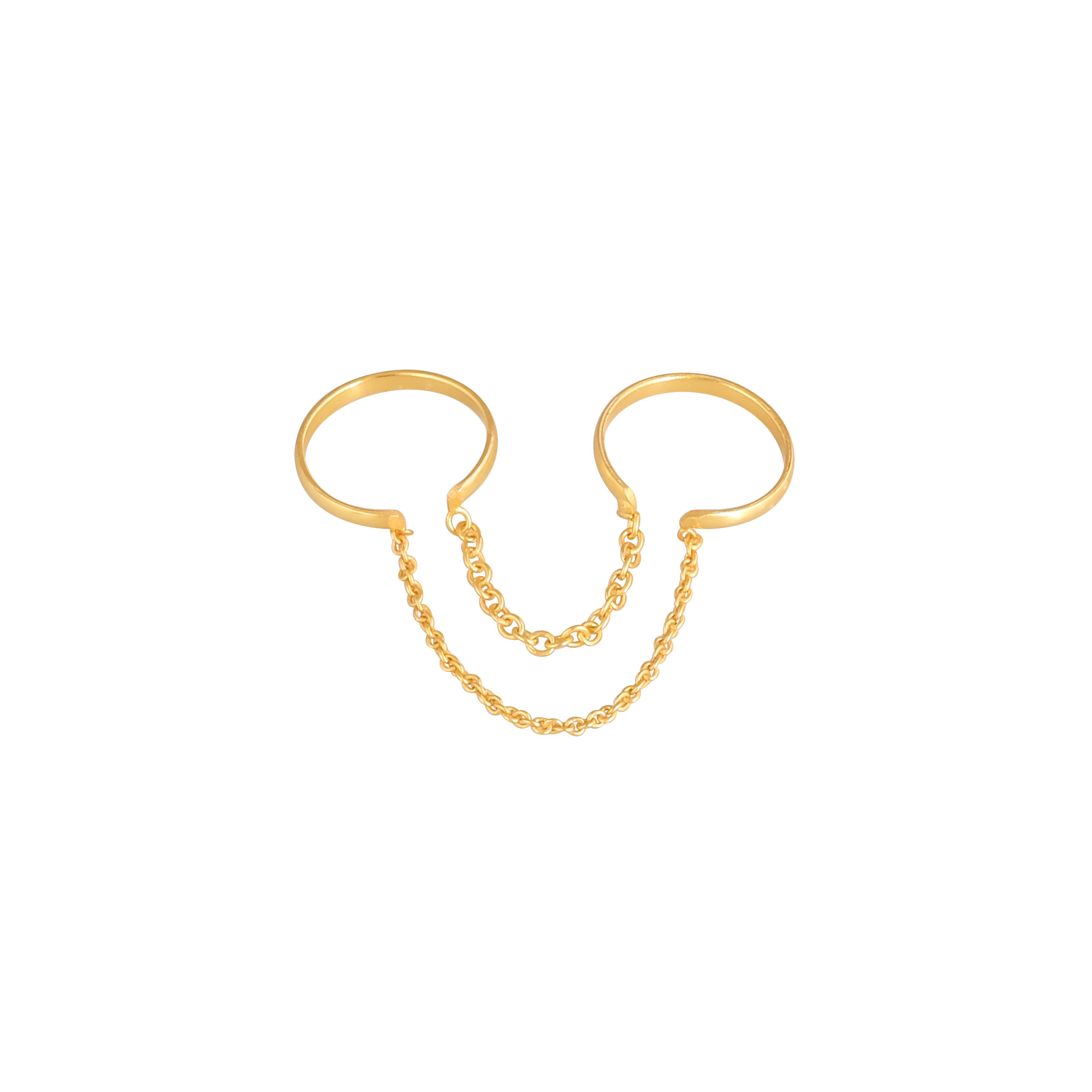 Solid 925 Sterling Silver Plain Silver Band Yellow Gold Plated Handmade Adjustable Stacking Link Chain Ring