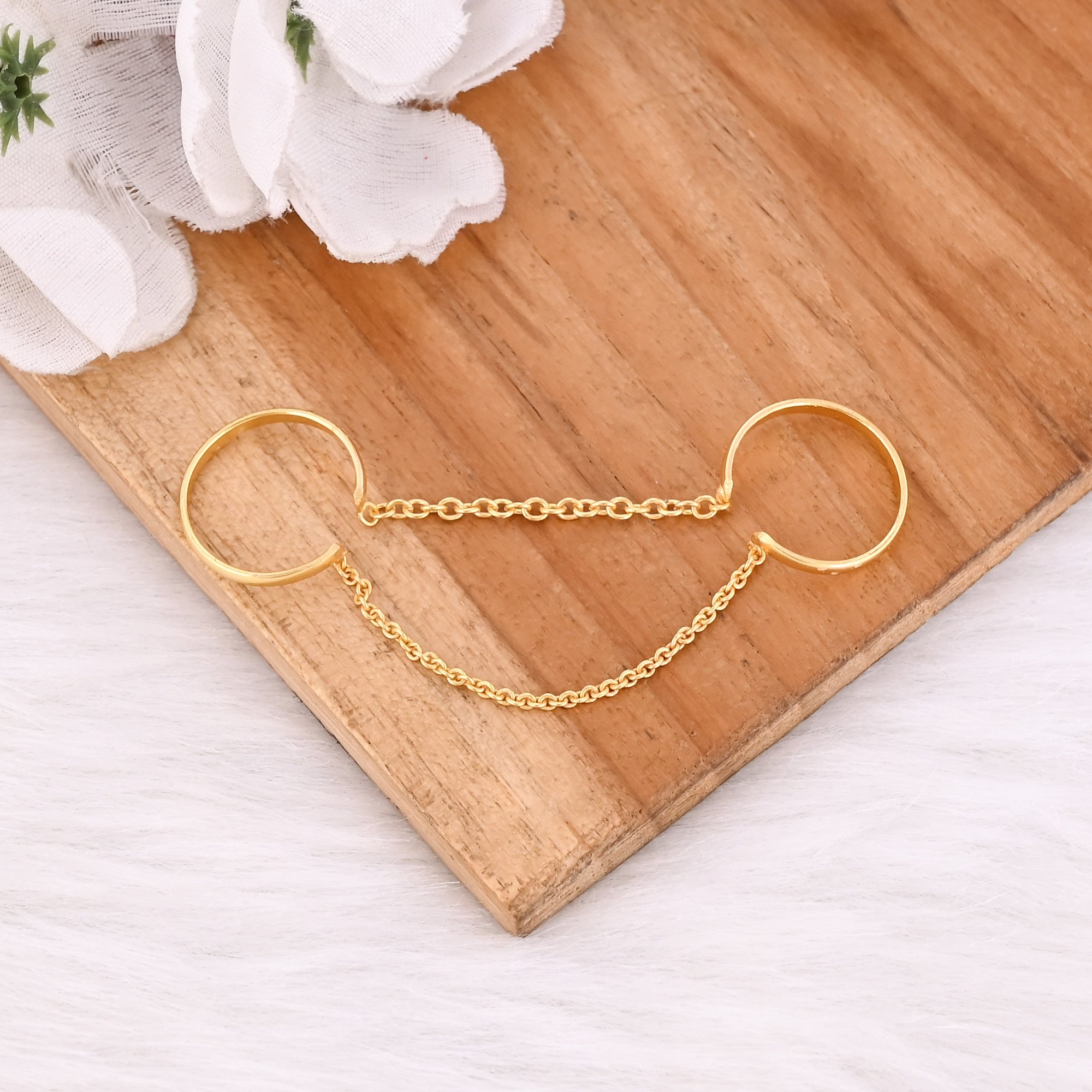 Solid 925 Sterling Silver Plain Silver Band Yellow Gold Plated Handmade Adjustable Stacking Link Chain Ring