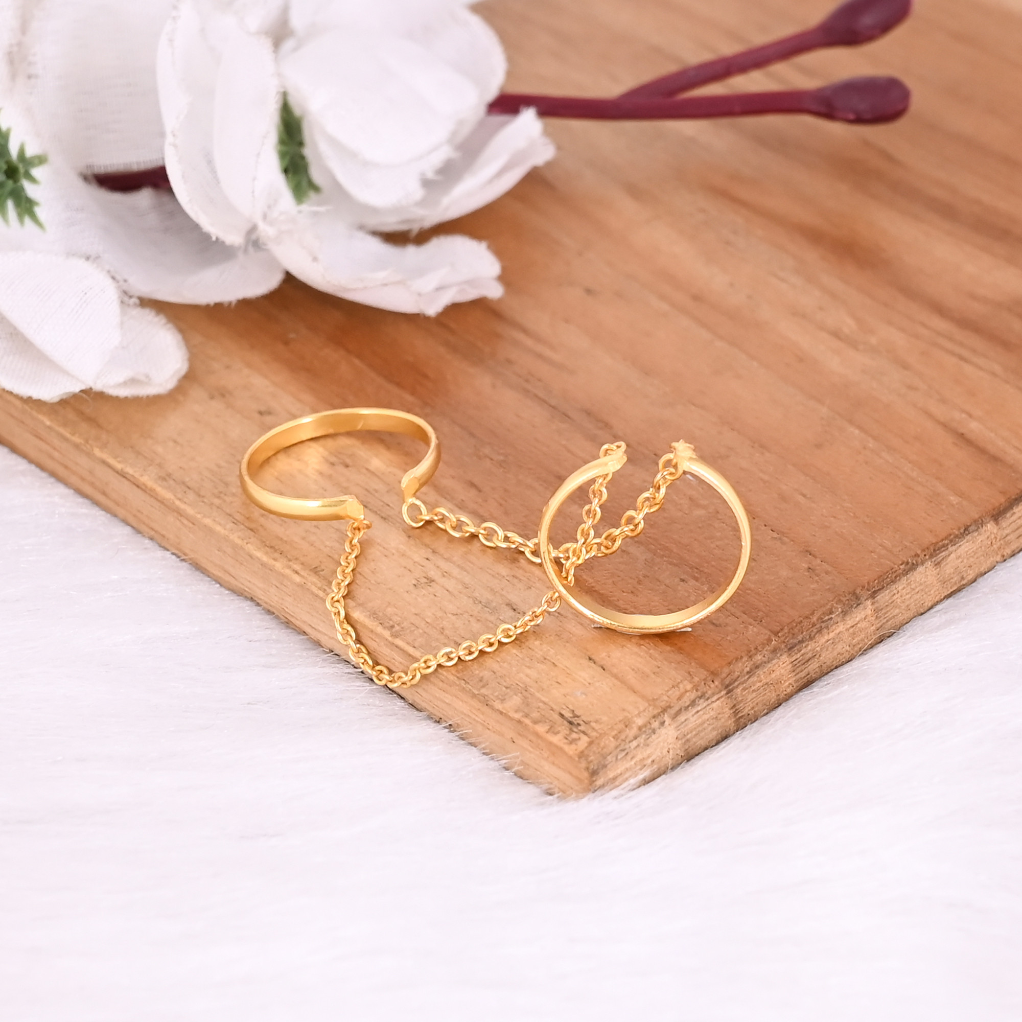 Solid 925 Sterling Silver Plain Silver Band Yellow Gold Plated Handmade Adjustable Stacking Link Chain Ring