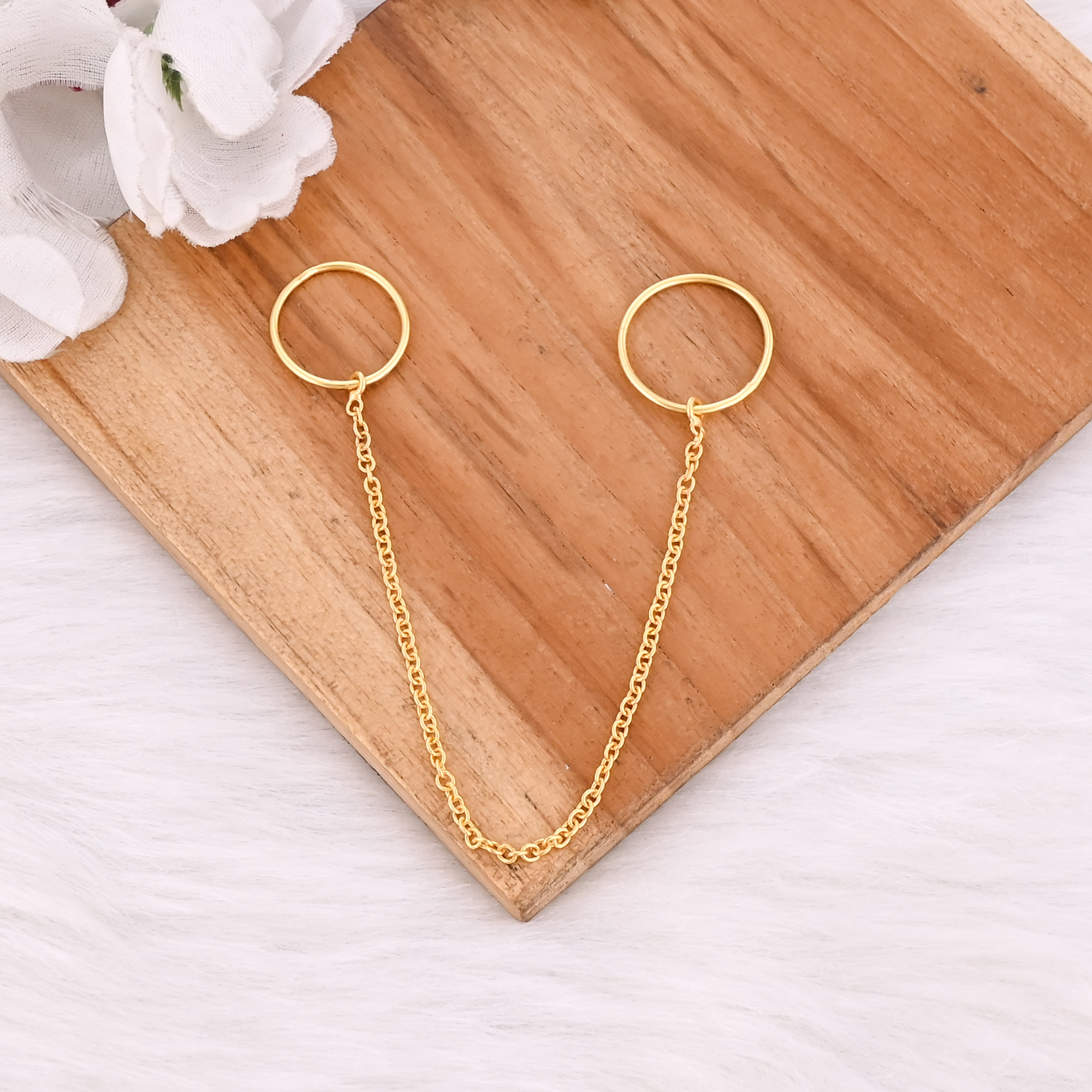 Solid 925 Sterling Silver Plain Silver Band Yellow Gold Plated Handmade Stackable Two Ring Link Chain Ring