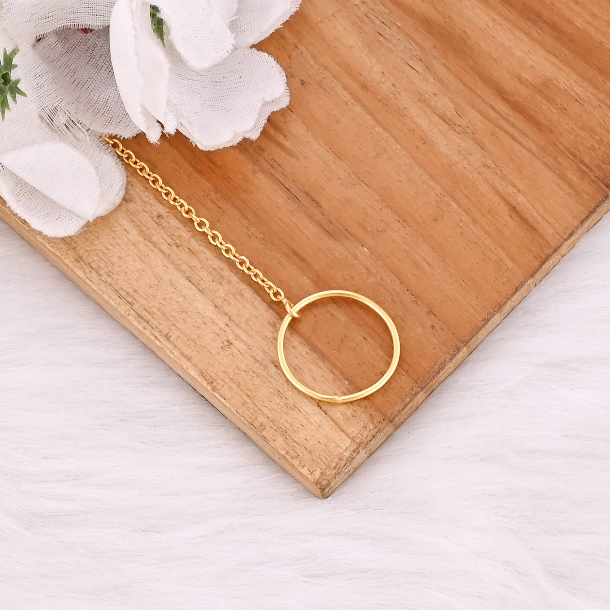Solid 925 Sterling Silver Plain Silver Band Yellow Gold Plated Handmade Stackable Two Ring Link Chain Ring