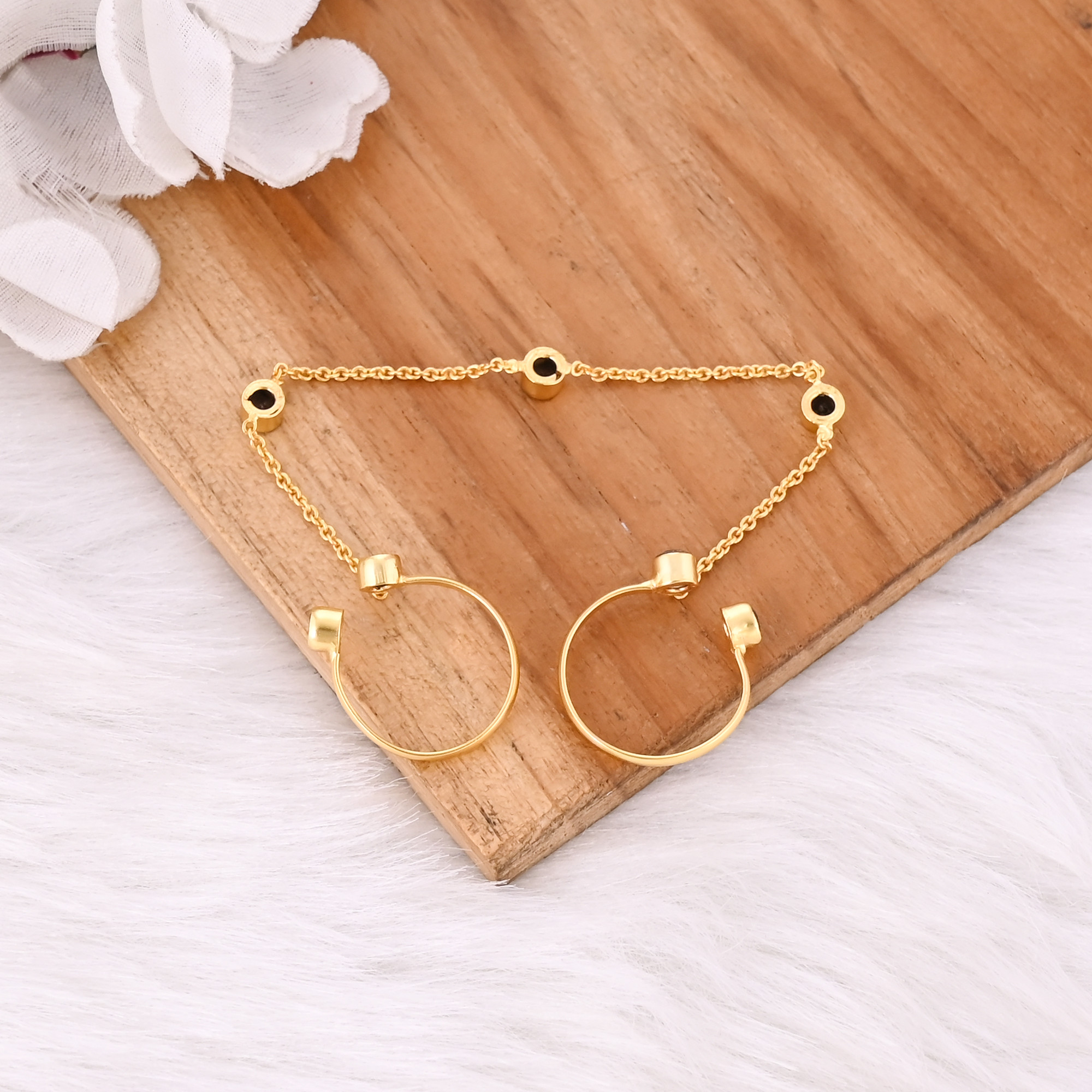 Natural Iolite Gemstone 925 Sterling Silver Yellow Gold Plated Handmade Link Chain Adjustable Ring Women Jewelry