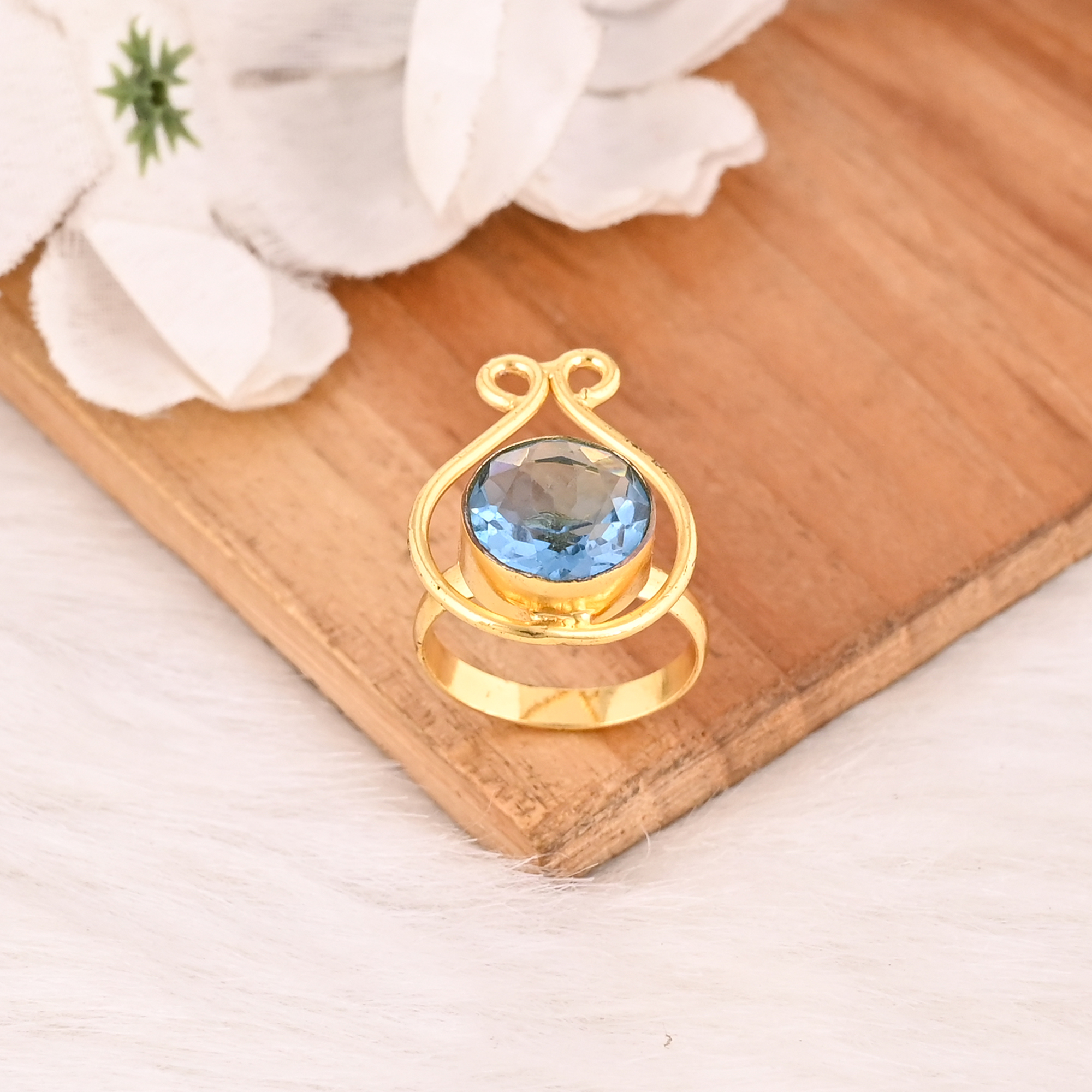 Blue Topaz Hydro Adjustable Ring Handmade Gemstone Jewelry for Women