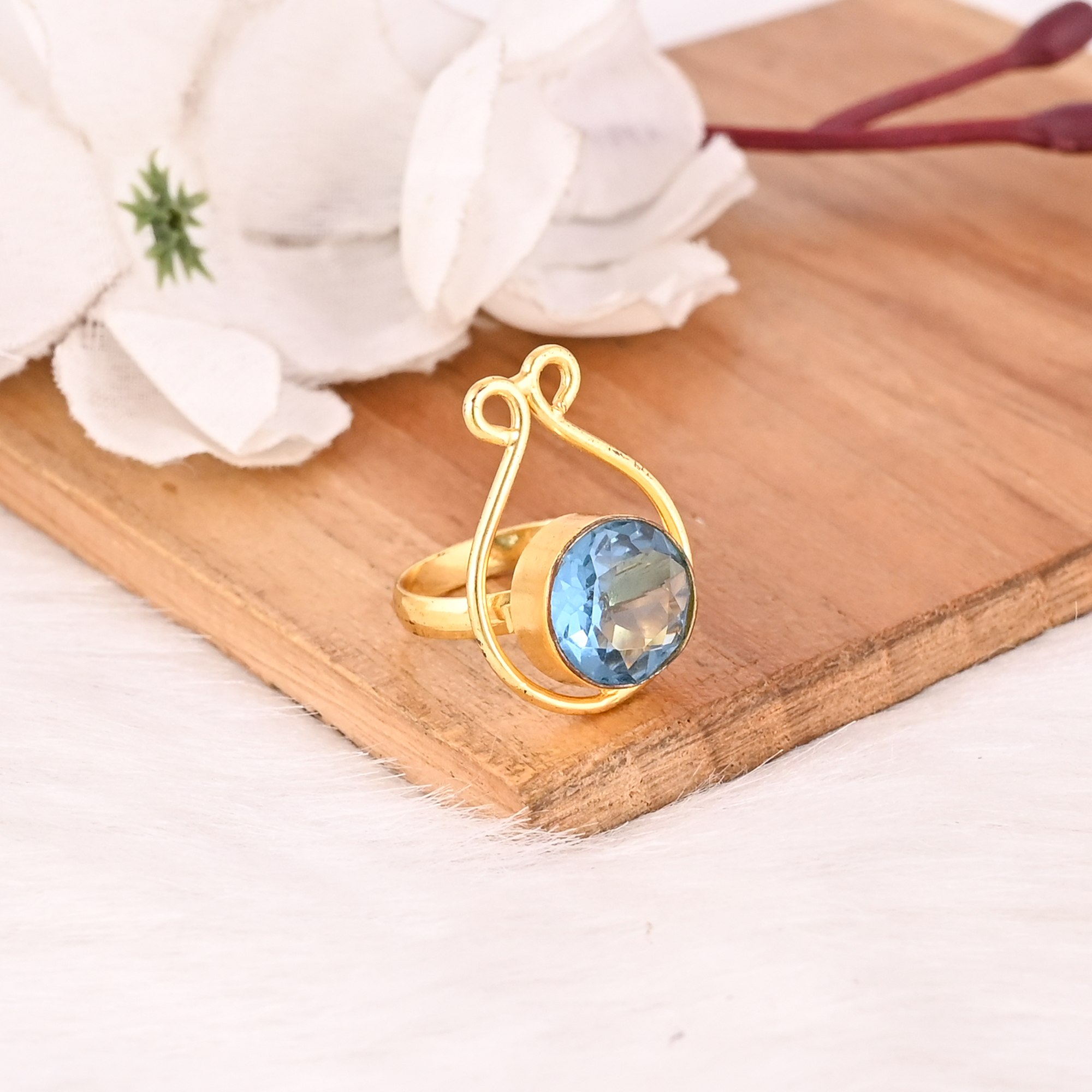 Blue Topaz Hydro Adjustable Ring Handmade Gemstone Jewelry for Women