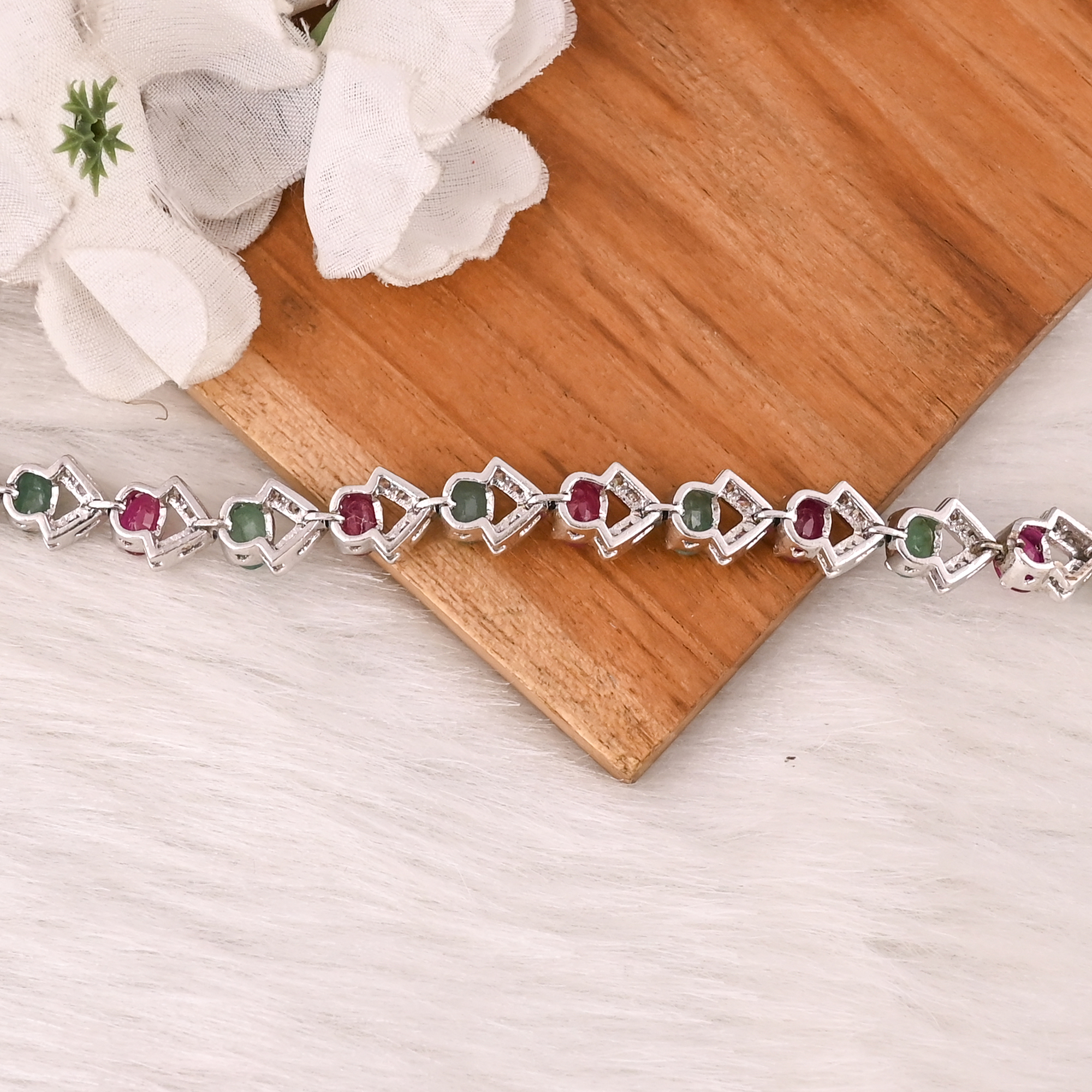 Premium 925 Sterling Silver Glass Filled Ruby Emerald and CZ Tennis Bracelet Luxury Gemstone Jewelry for Unisex